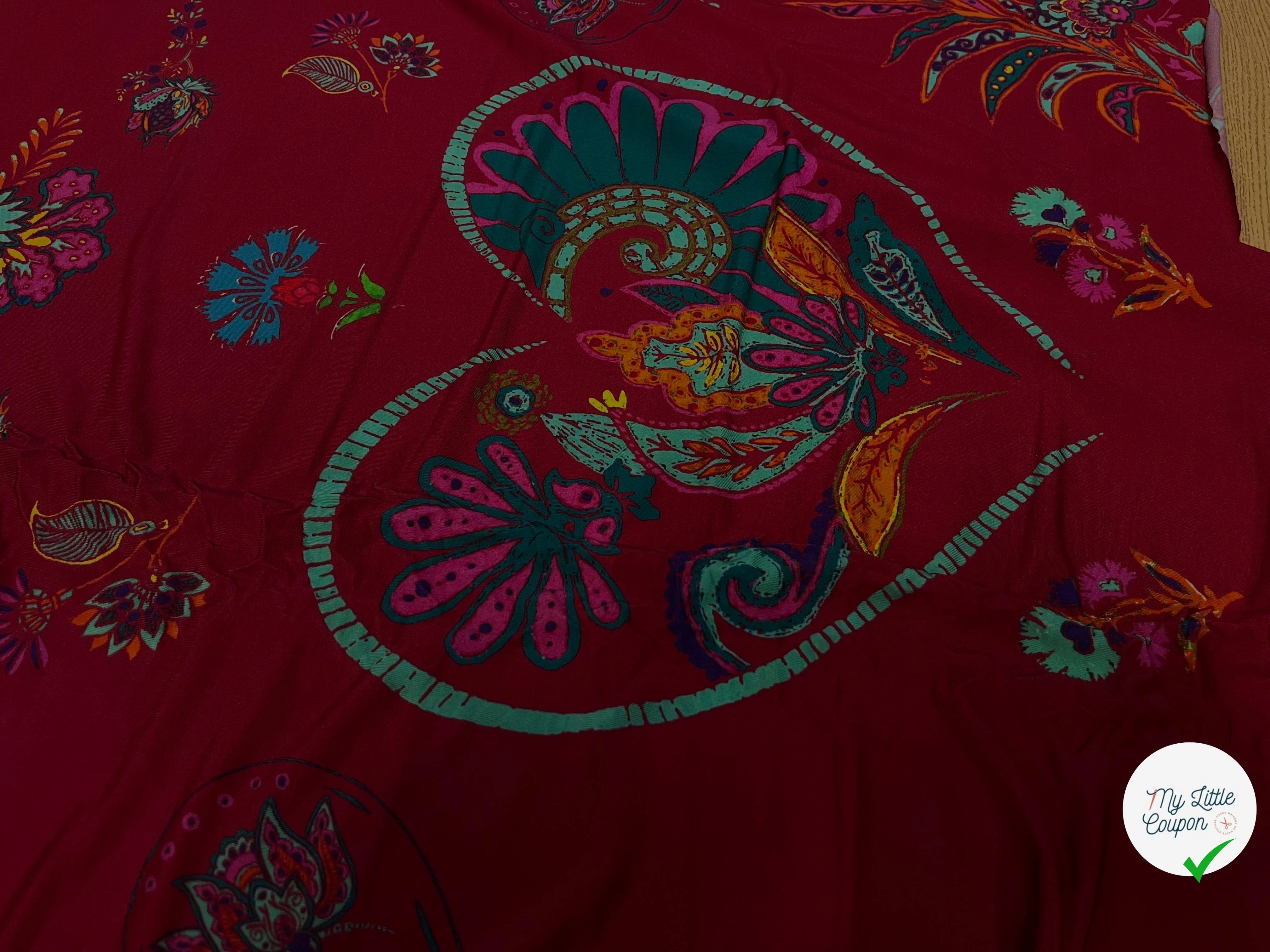 MAILLE VISCOSE BORDEAUX À MOTIFS COEURS ET FEUILLAGES - My Little Coupon