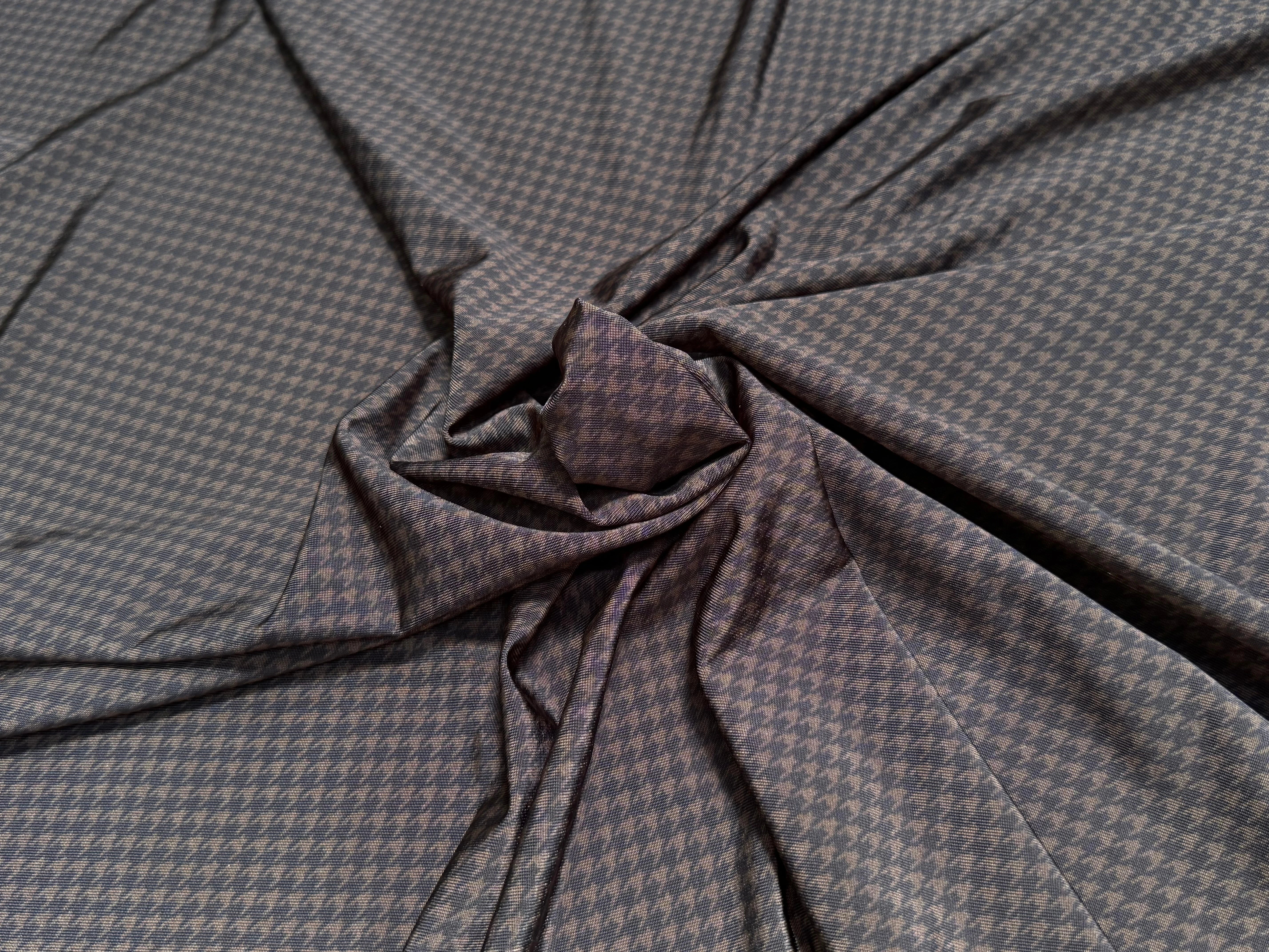MAILLE VISCOSE FLUIDE ULTRA STRETCH FOND NOIR MINI PIED DE POULE MARRON SATINÉE - My Little Coupon