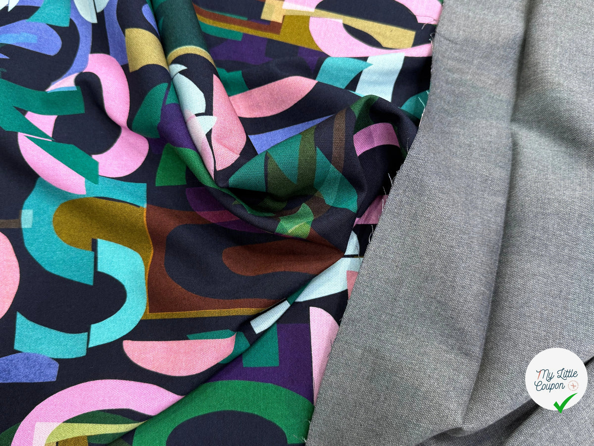 MAILLE VISCOSE STRETCH IMPRIMÉ ALPHABET MULTICOLORE - My Little Coupon