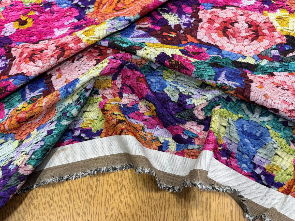 MAILLE VISCOSE STRETCH IMPRIMÉ FLEURS ESPRIT TAPISSERIE MULTICOLORE - My Little Coupon