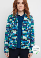 MAILLE VISCOSE STRETCH IMPRIMÉ OLIVES BLEU - My Little Coupon