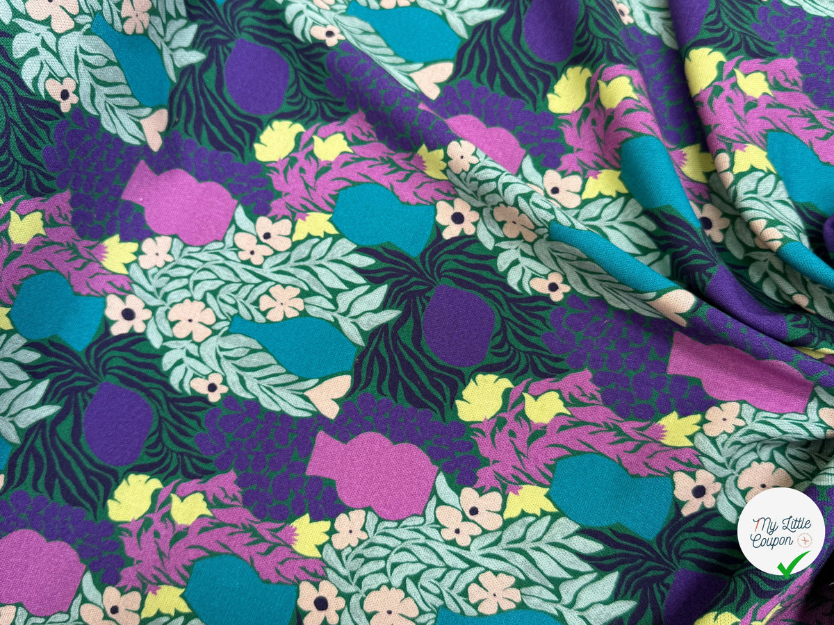 MAILLE VISCOSE STRETCH IMPRIMÉ VASES ET FEUILLAGES ESPRIT MATISSE - My Little Coupon
