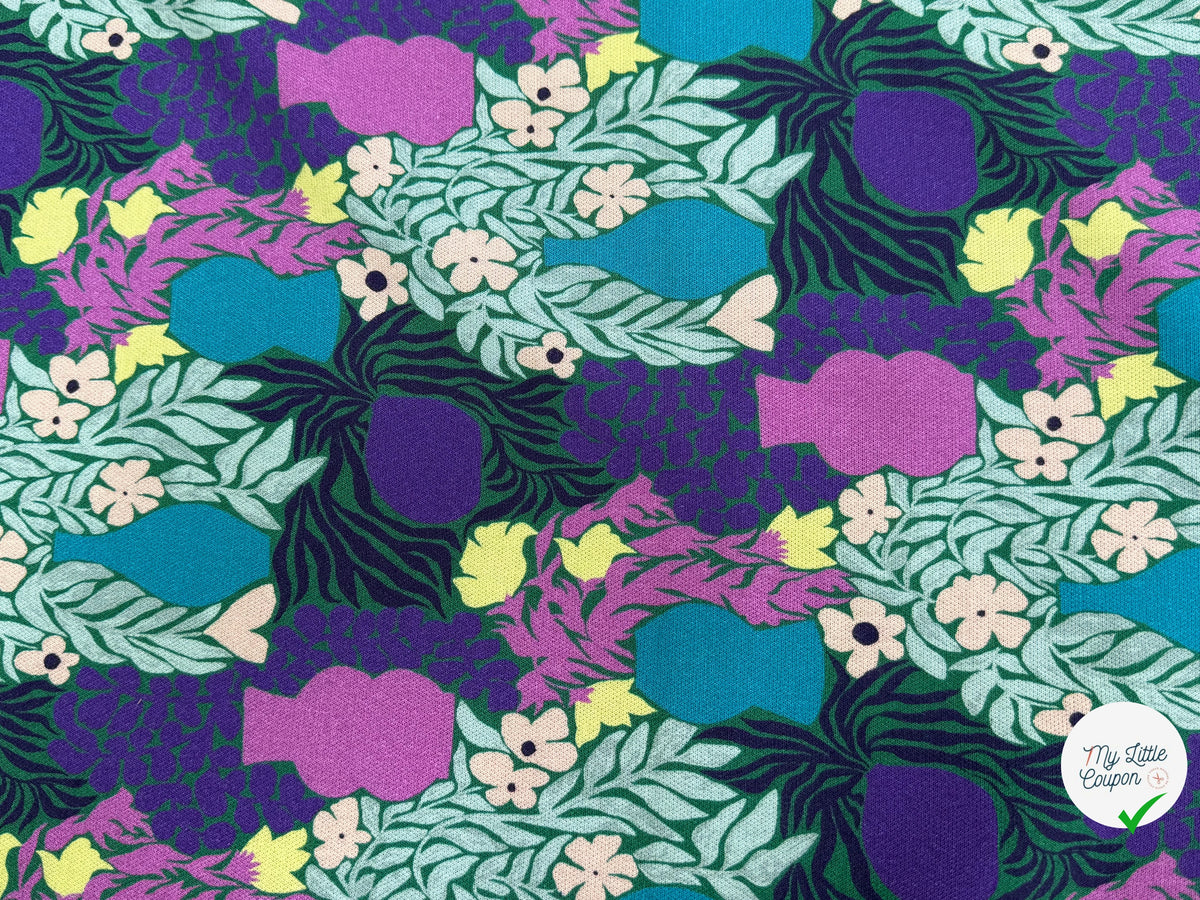 MAILLE VISCOSE STRETCH IMPRIMÉ VASES ET FEUILLAGES ESPRIT MATISSE - My Little Coupon
