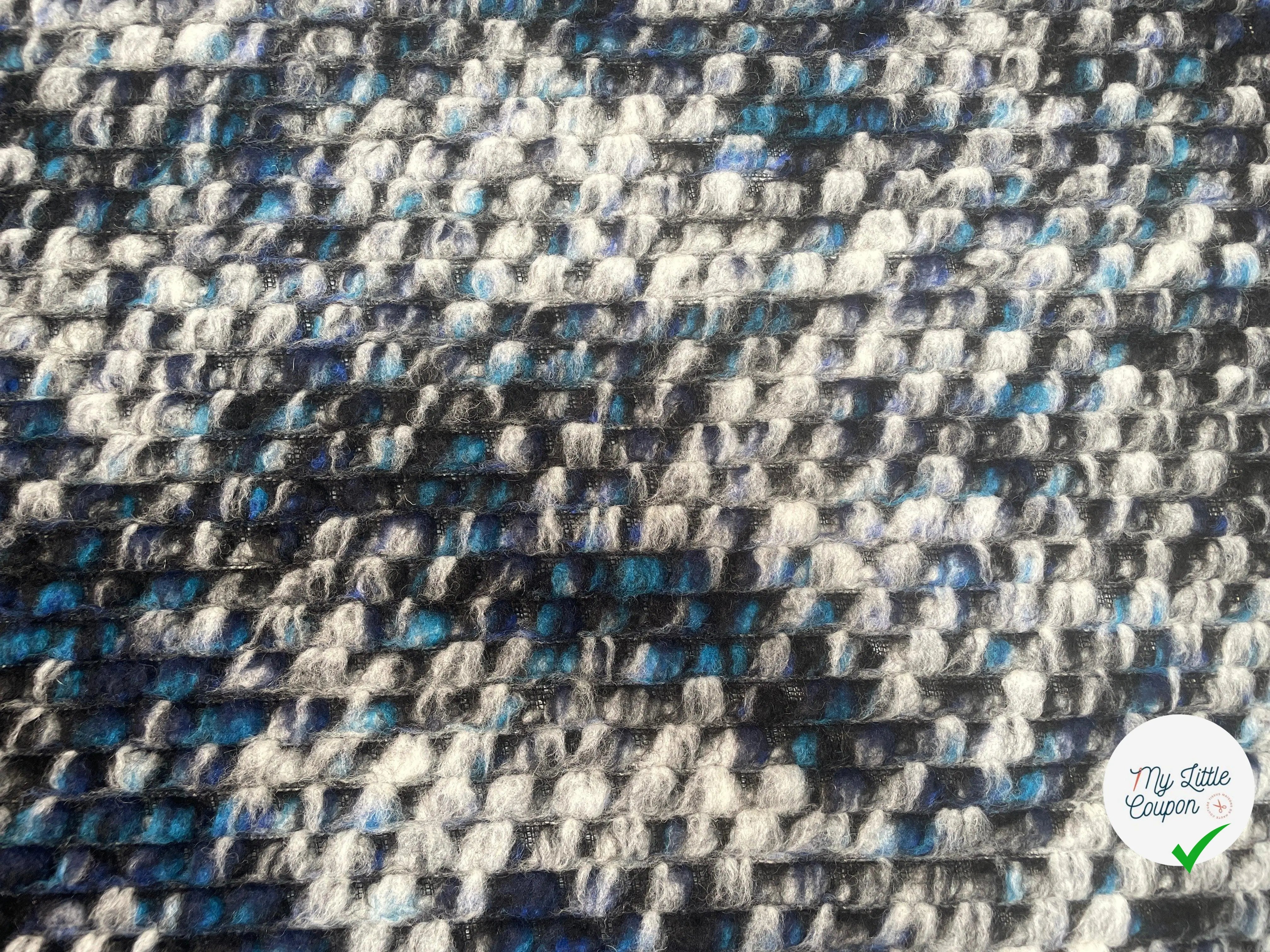 MANTEAU BOUCLETTE STRUCTURE MAILLE CHINÉ MULTICOLORE TENDANCE BLEU - My Little Coupon - tissu - coudre