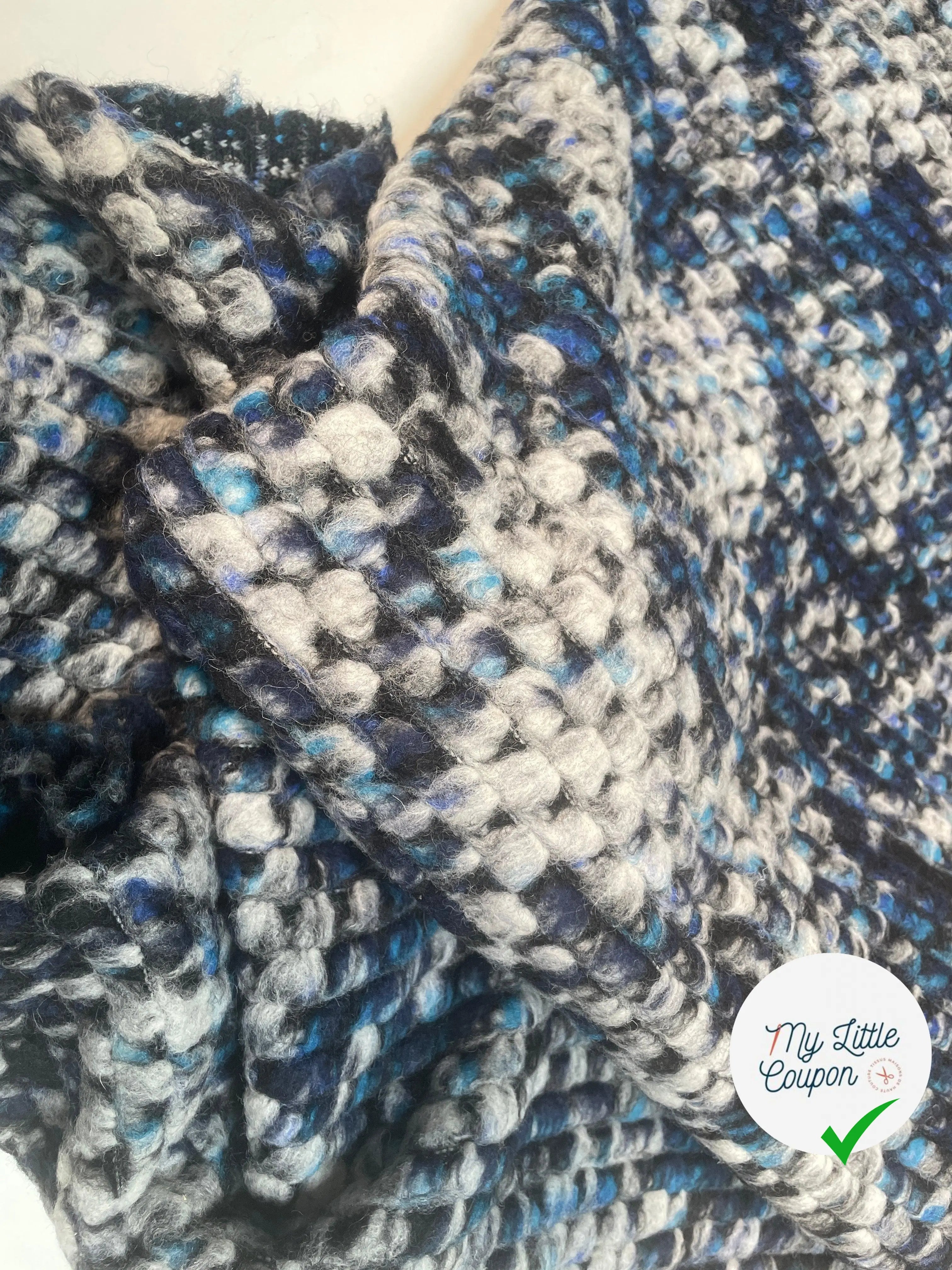 MANTEAU BOUCLETTE STRUCTURE MAILLE CHINÉ MULTICOLORE TENDANCE BLEU - My Little Coupon - tissu - coudre