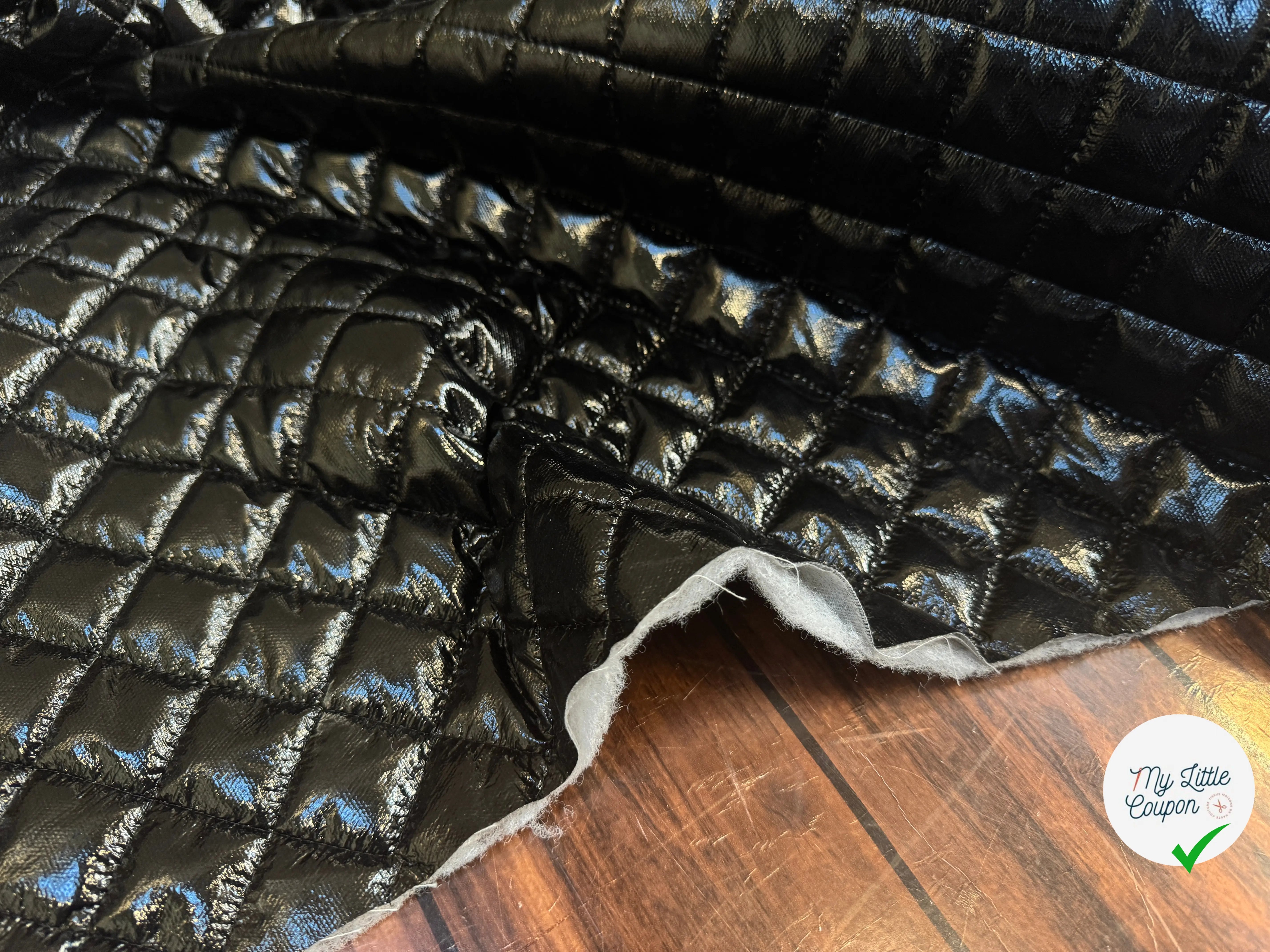 MATELASSÉ DOUBLE FACE SATIN CUIR NOIR BRILLANT DOUBLURE NOIRE - My Little Coupon