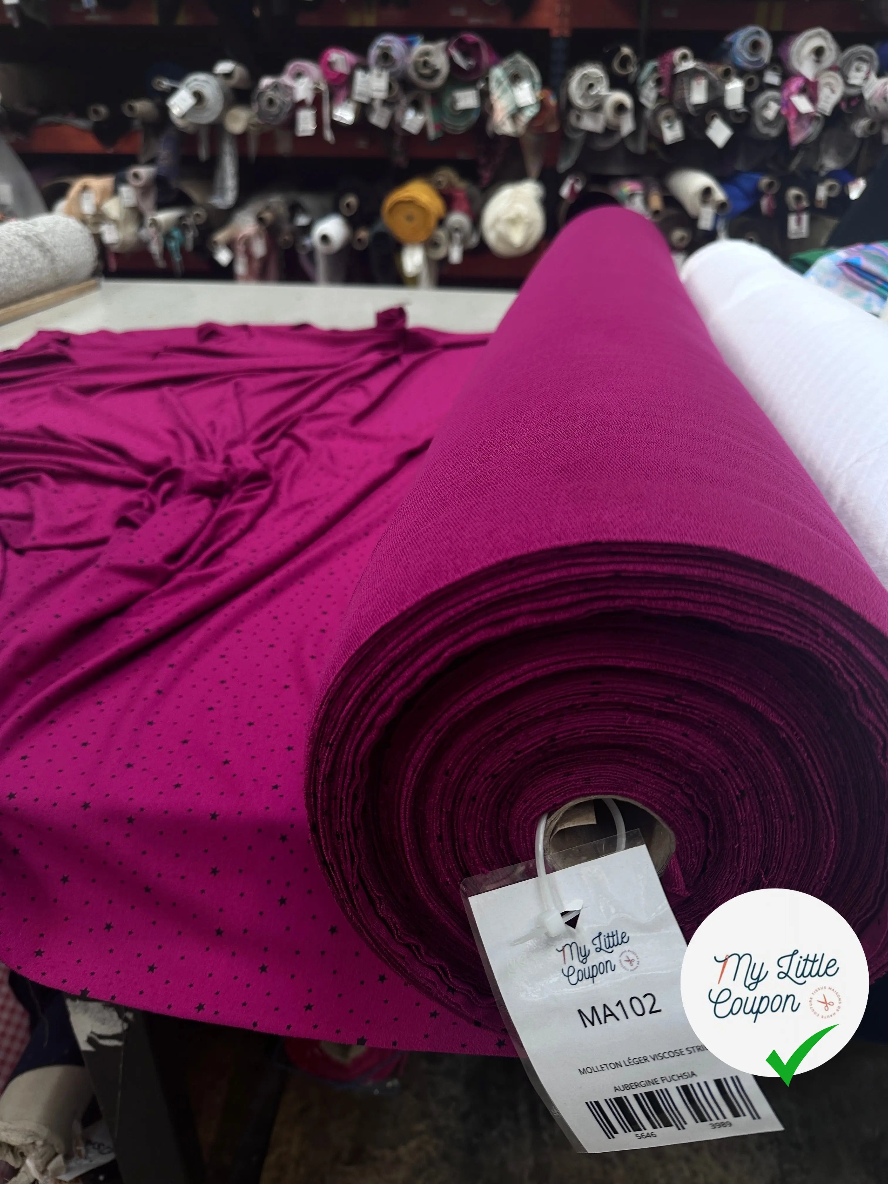 MOLLETON LÉGER VISCOSE STRIÉ AUBERGINE FUCHSIA ÉTOILE - My Little Coupon