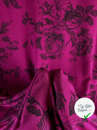 MOLLETON LÉGER VISCOSE STRIÉ AUBERGINE FUCHSIA GROSSE FLEURS MLC INTERN