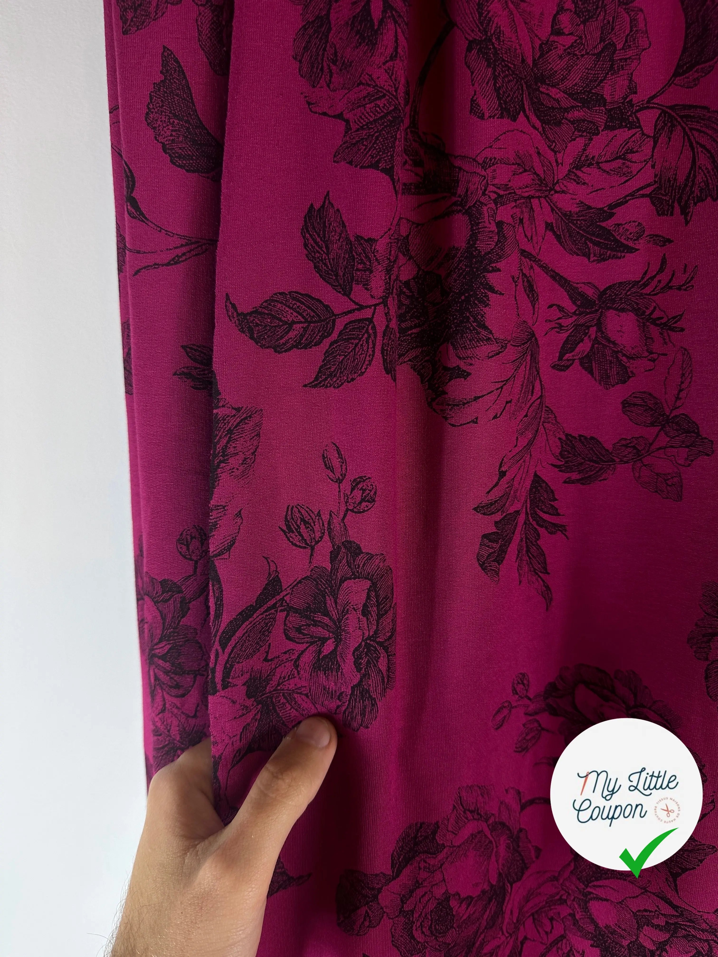 MOLLETON LÉGER VISCOSE STRIÉ AUBERGINE FUCHSIA GROSSE FLEURS MLC INTERN