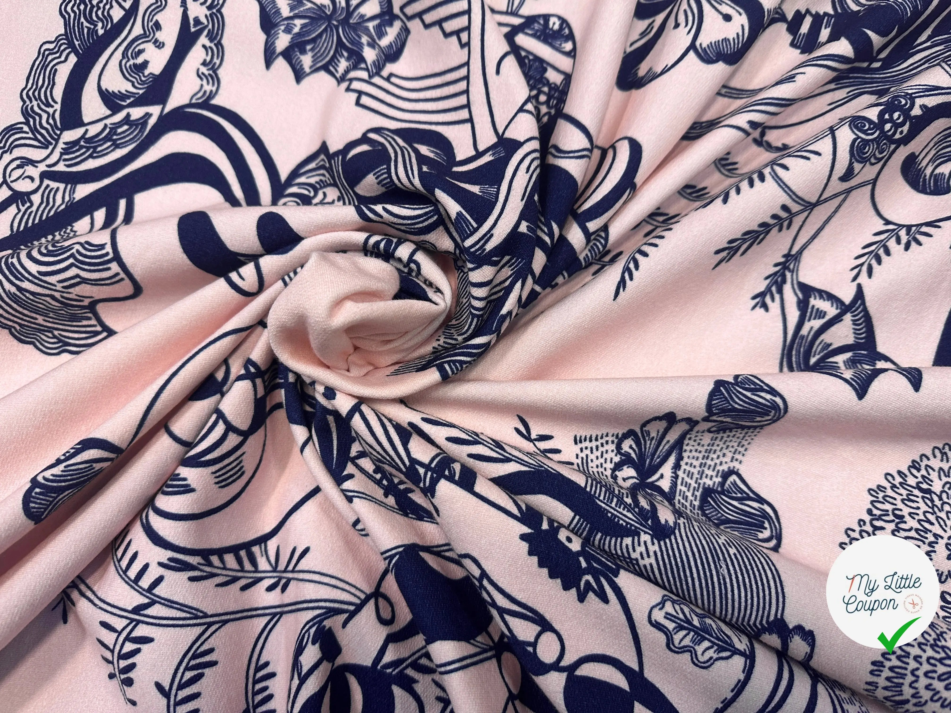 MOLLETON SAUMON MOTIF ABSTRAIT BLEU MARINE - My Little Coupon