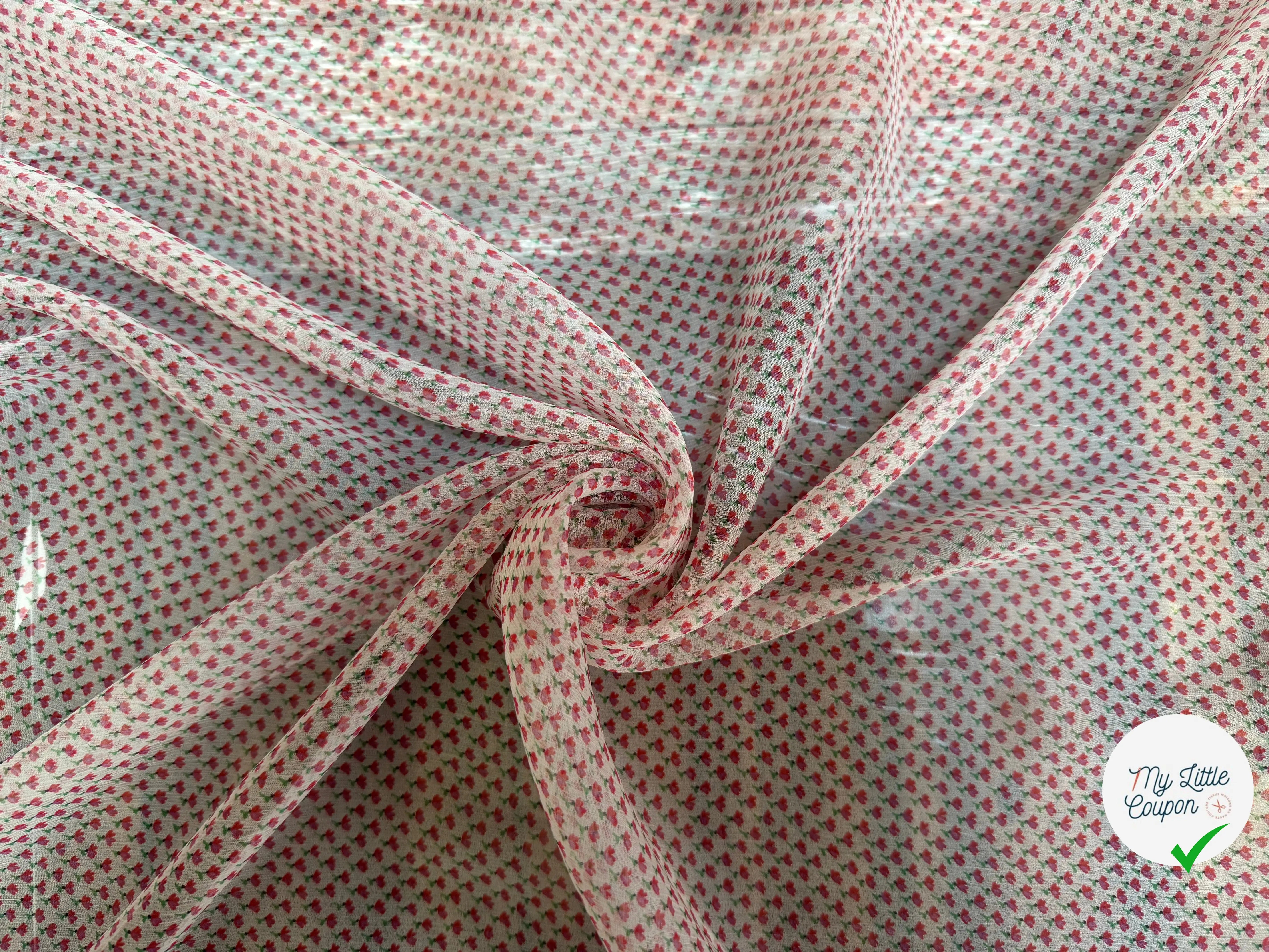 MOUSSELINE DE SOIE 100% SOIE MOTIFS FLEURS PRINTEMPS BLANC - My Little Coupon