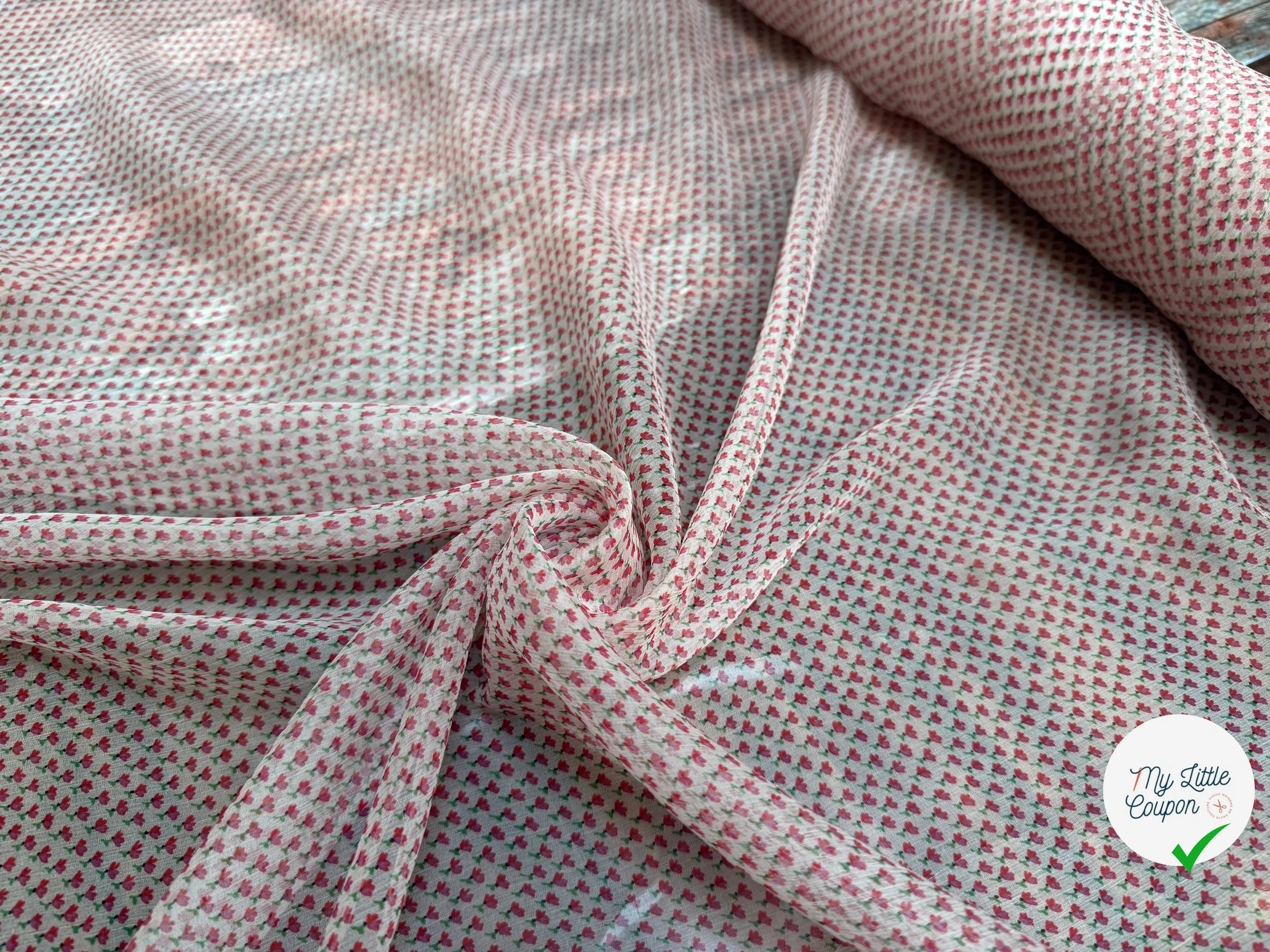 MOUSSELINE DE SOIE 100% SOIE MOTIFS FLEURS PRINTEMPS BLANC - My Little Coupon