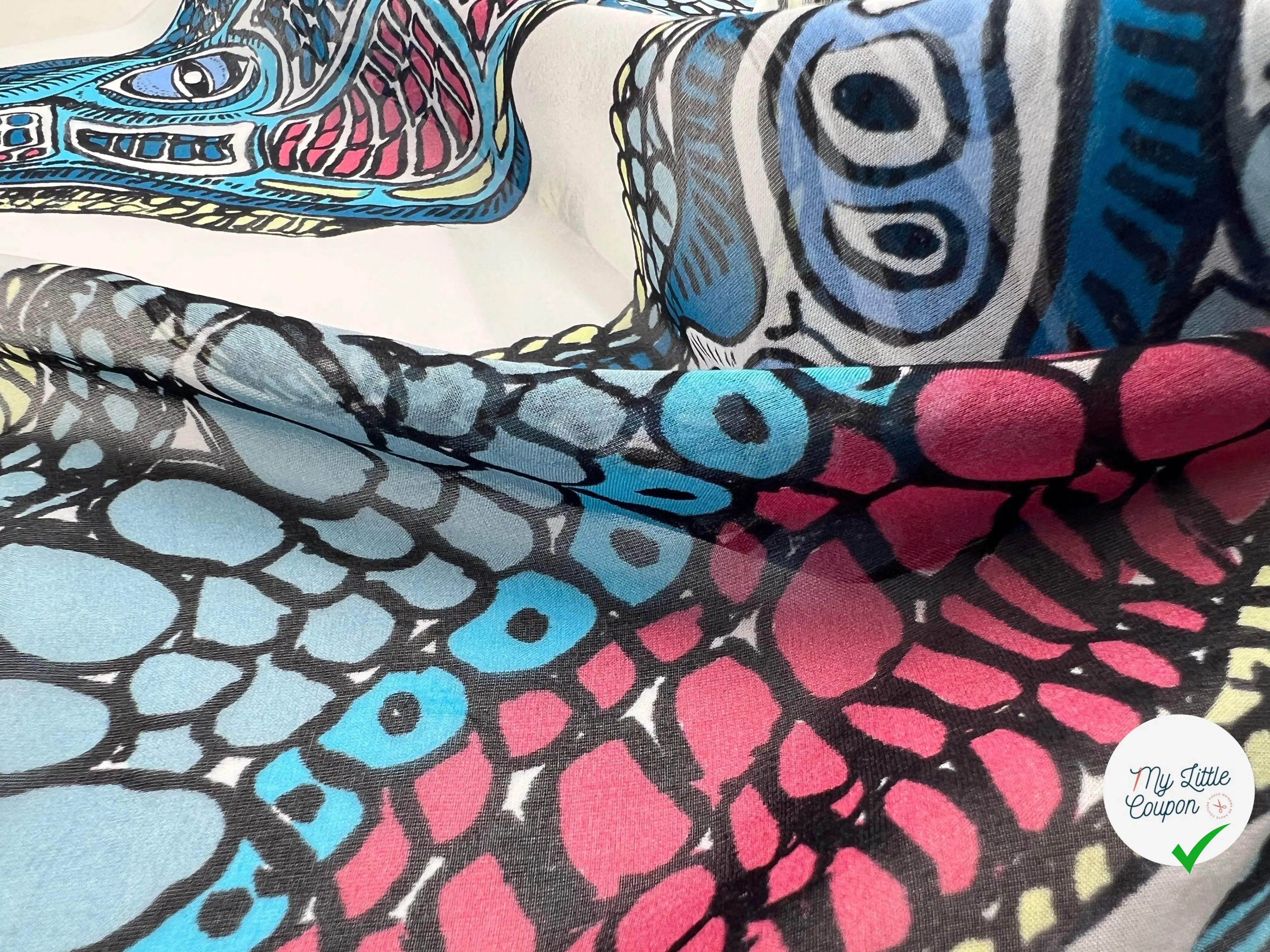 MOUSSELINE DE SOIE IMPRIMÉ SNAKE MULTICOLORE BLUE - My Little Coupon - tissu - coudre