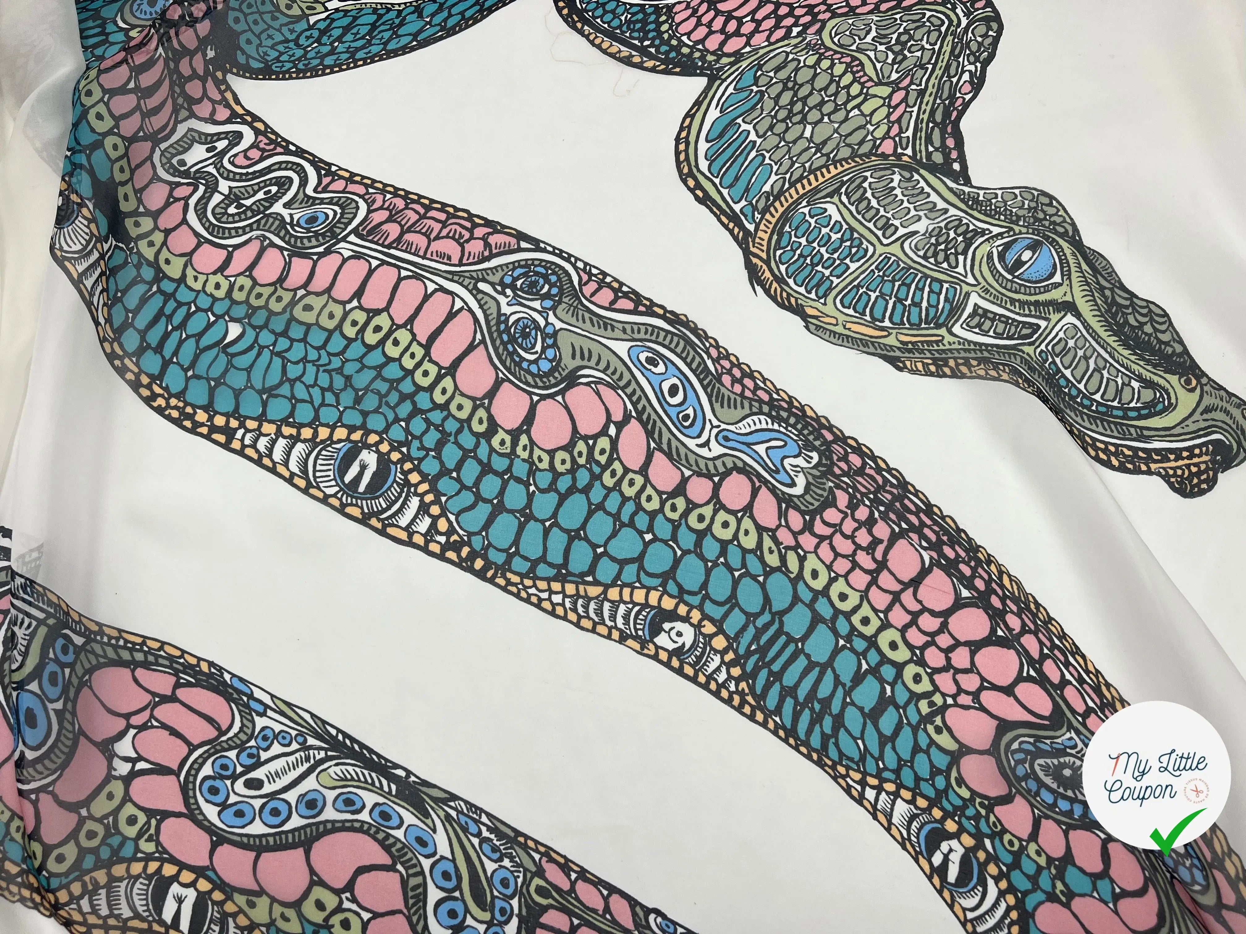 MOUSSELINE DE SOIE IMPRIMÉ SNAKE MULTICOLORE VARIÉTÉ GREEN - My Little Coupon - tissu - coudre