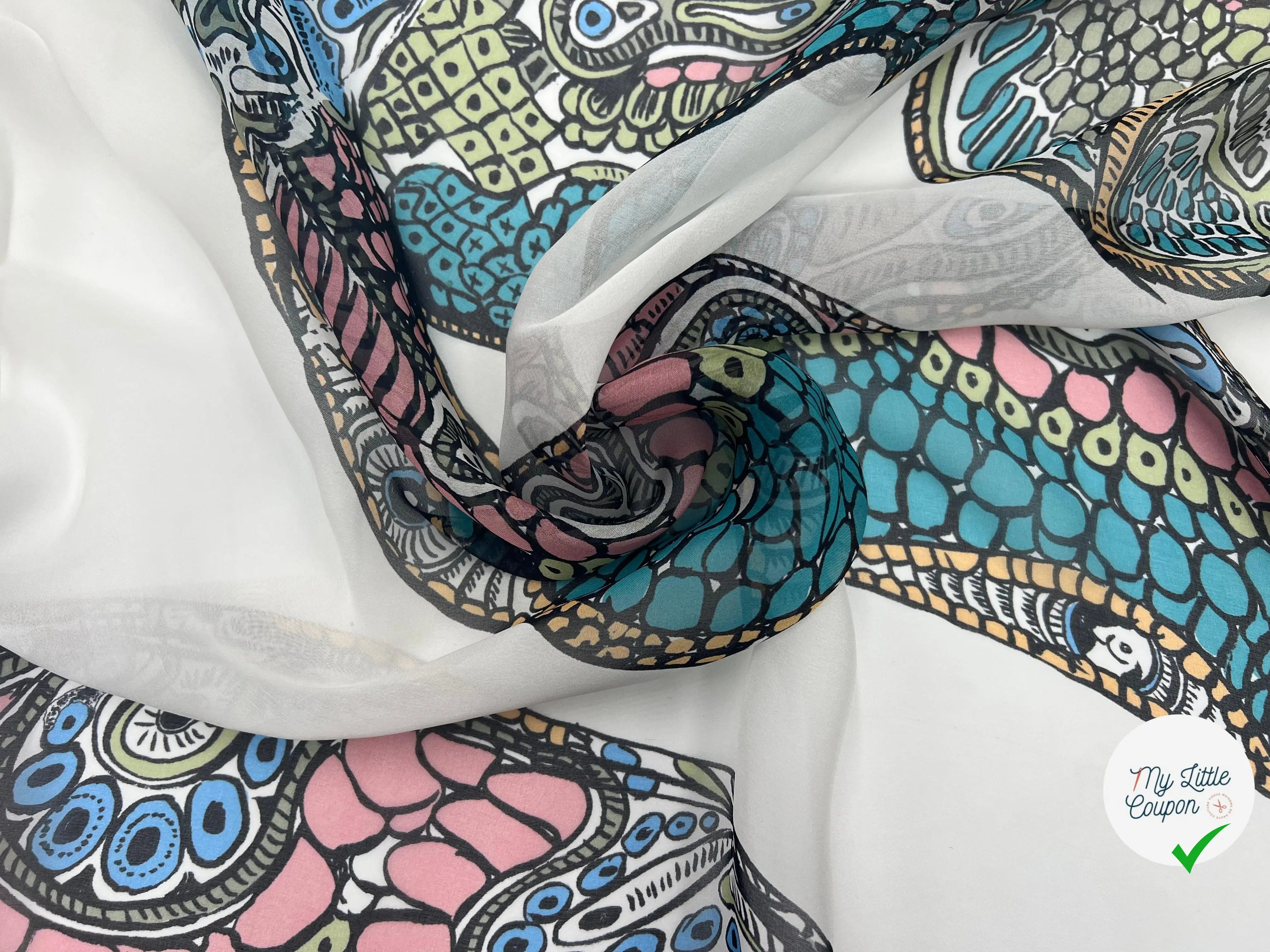 MOUSSELINE DE SOIE IMPRIMÉ SNAKE MULTICOLORE VARIÉTÉ GREEN - My Little Coupon - tissu - coudre