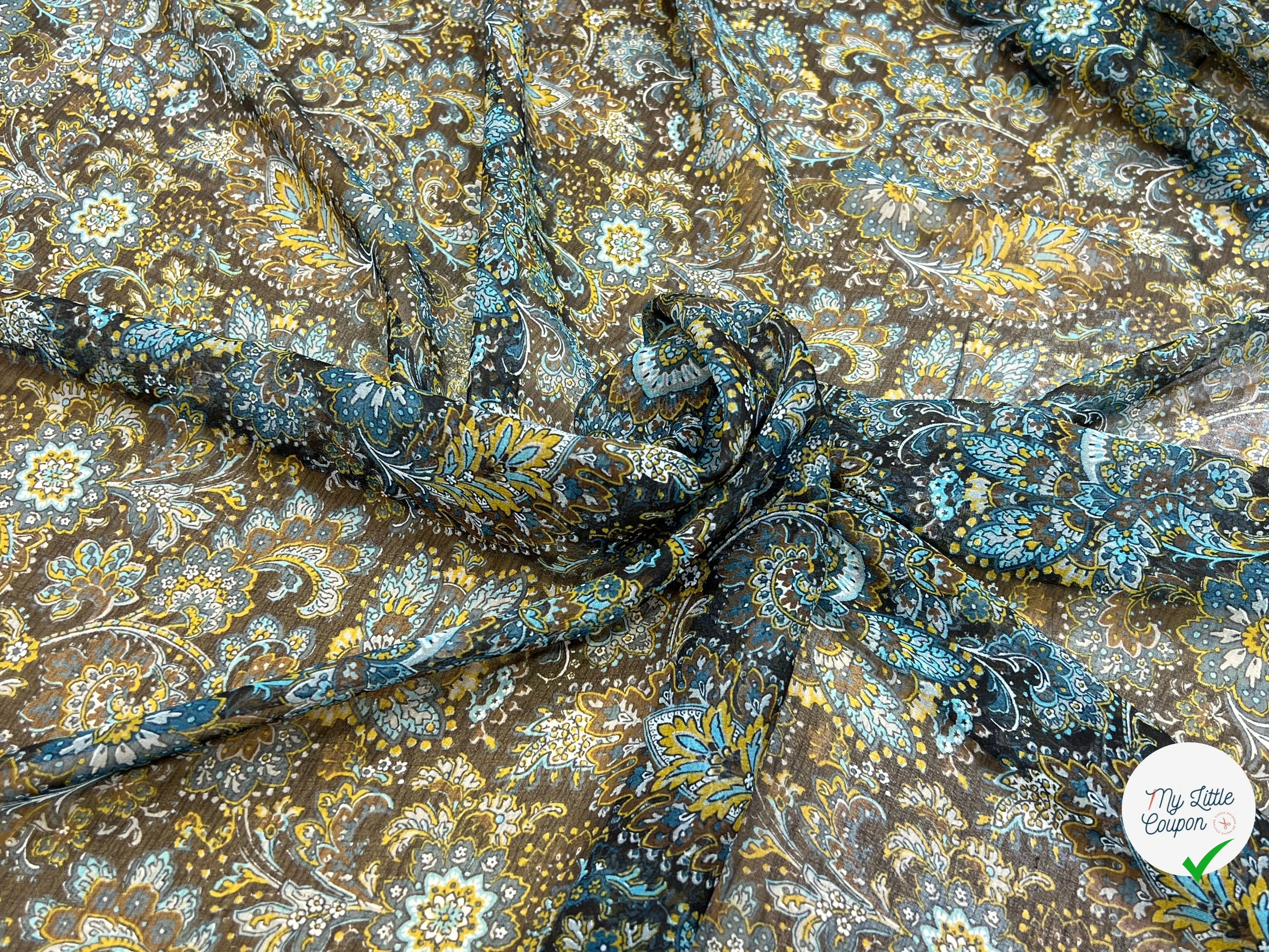 MOUSSELINE DE SOIE IMPRIMÉE FLORALES BLEUS - My Little Coupon