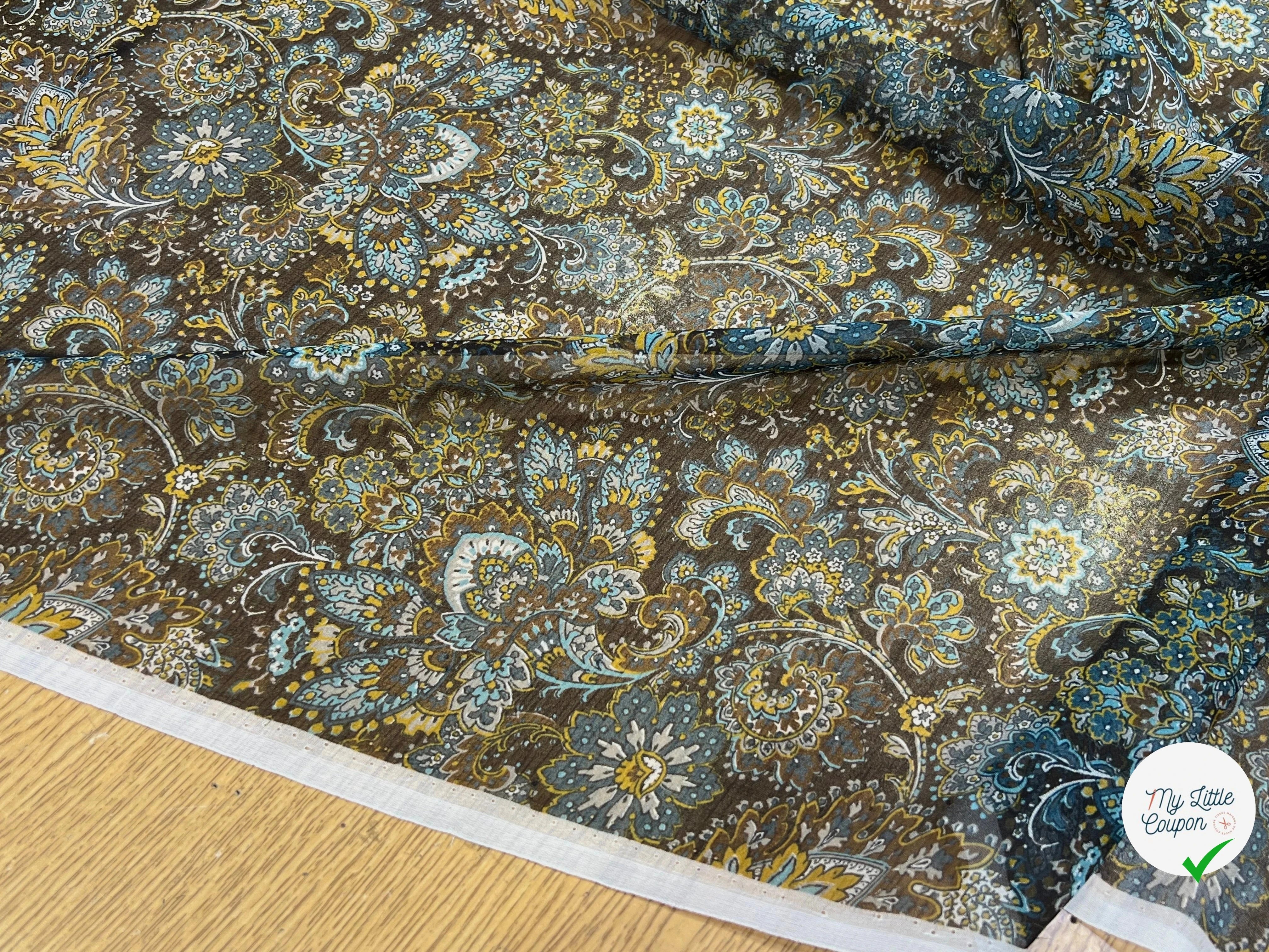 MOUSSELINE DE SOIE IMPRIMÉE FLORALES BLEUS - My Little Coupon