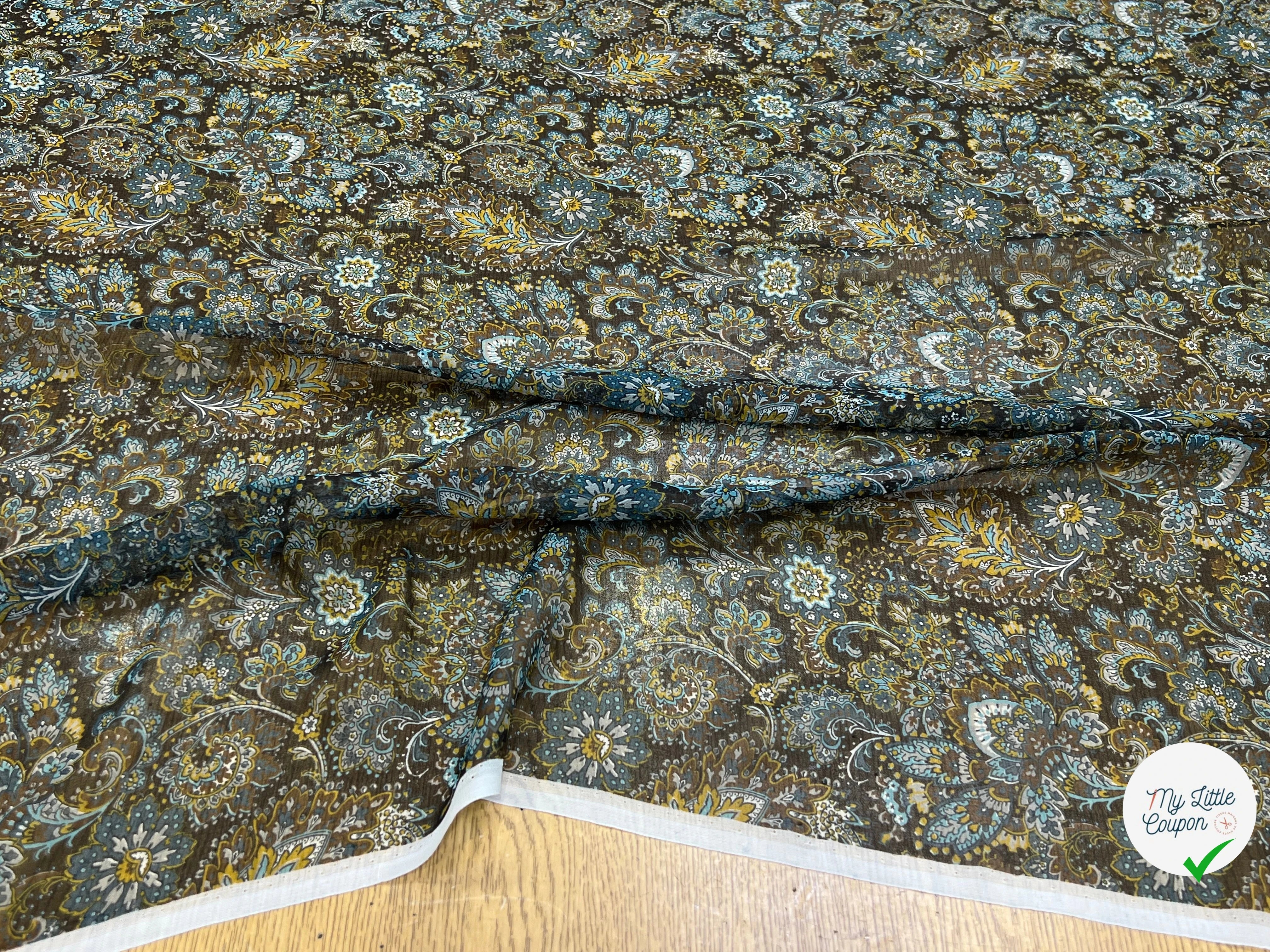 MOUSSELINE DE SOIE IMPRIMÉE FLORALES BLEUS - My Little Coupon