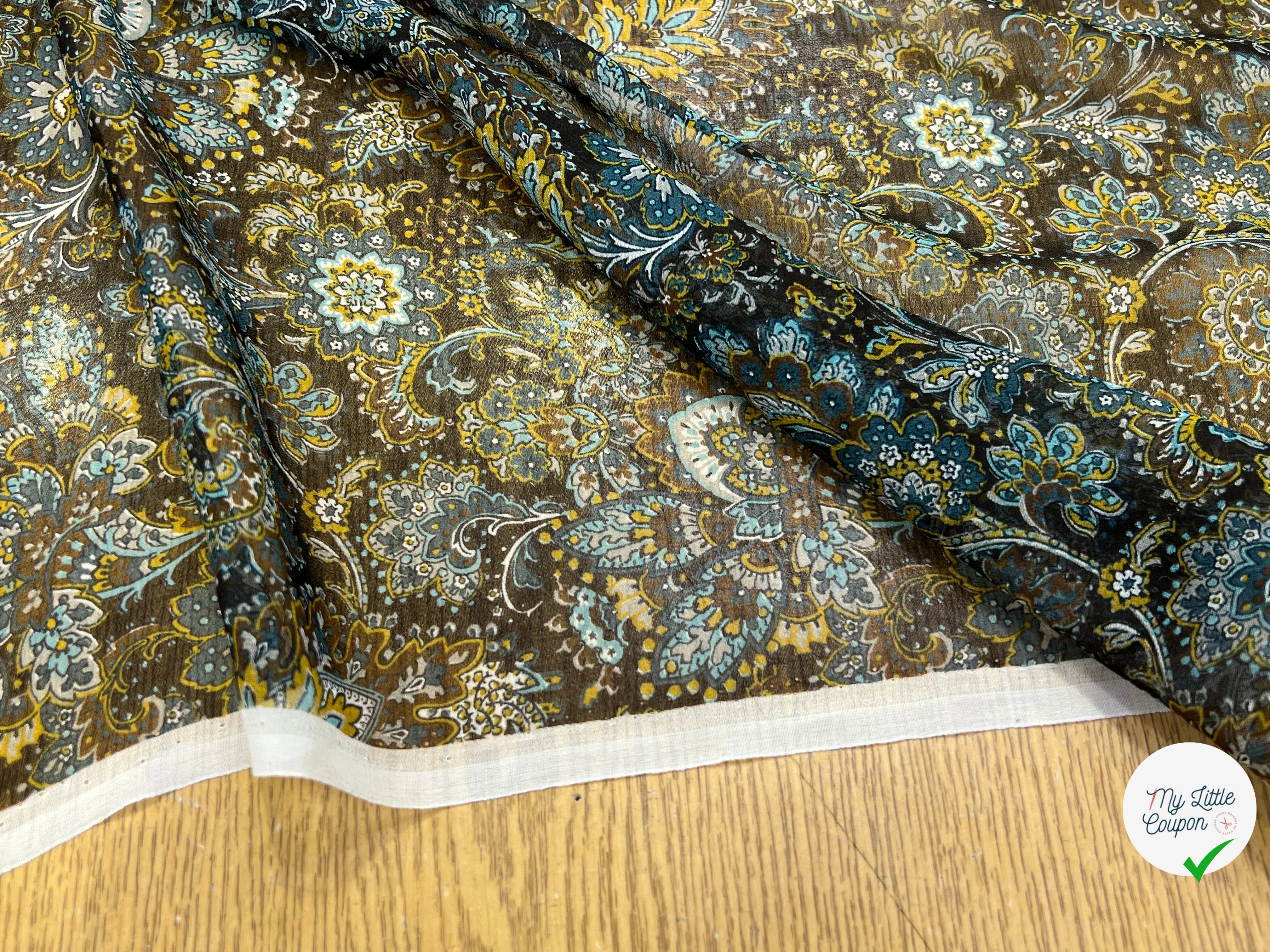 MOUSSELINE DE SOIE IMPRIMÉE FLORALES BLEUS - My Little Coupon