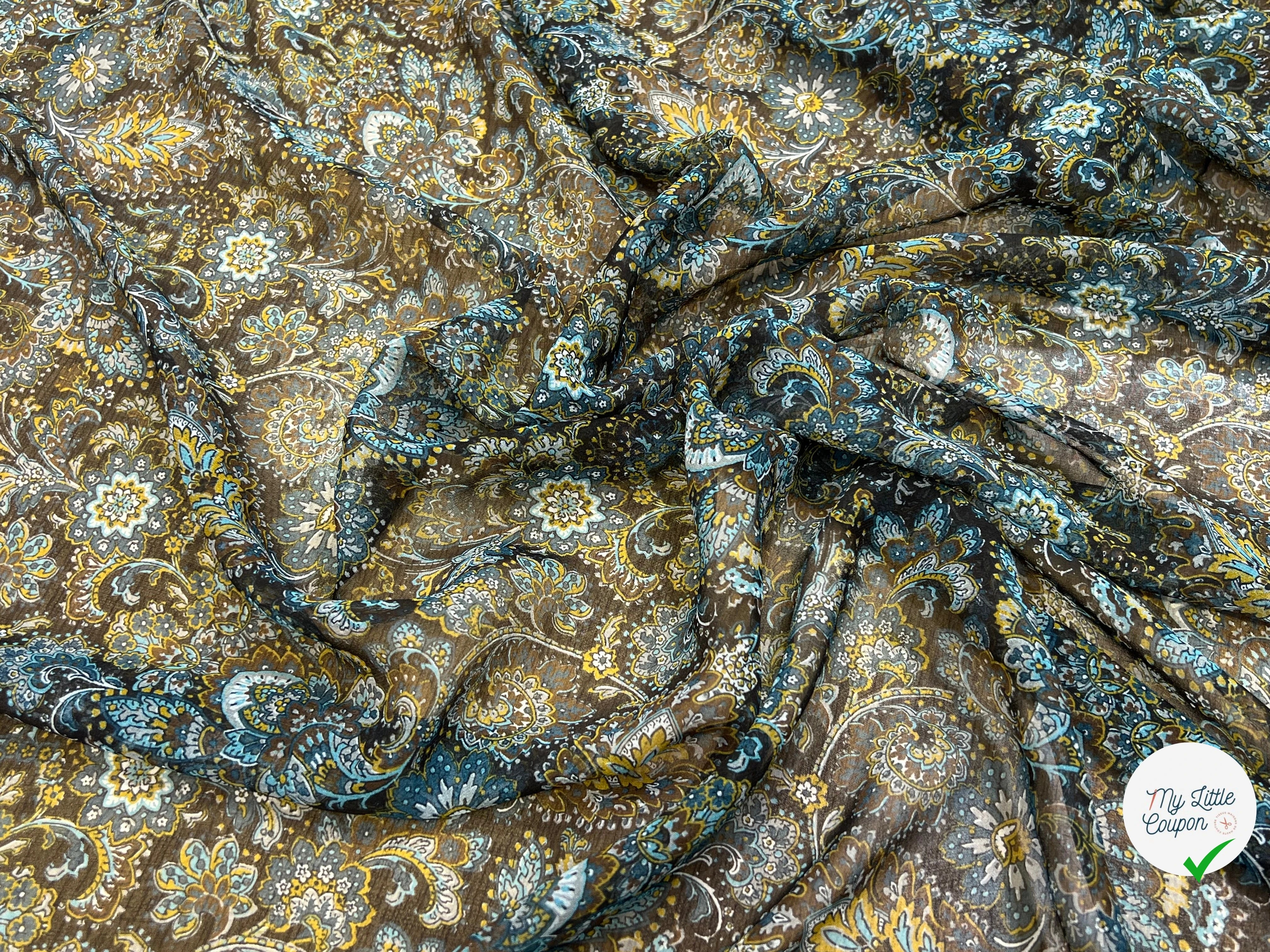 MOUSSELINE DE SOIE IMPRIMÉE FLORALES BLEUS - My Little Coupon