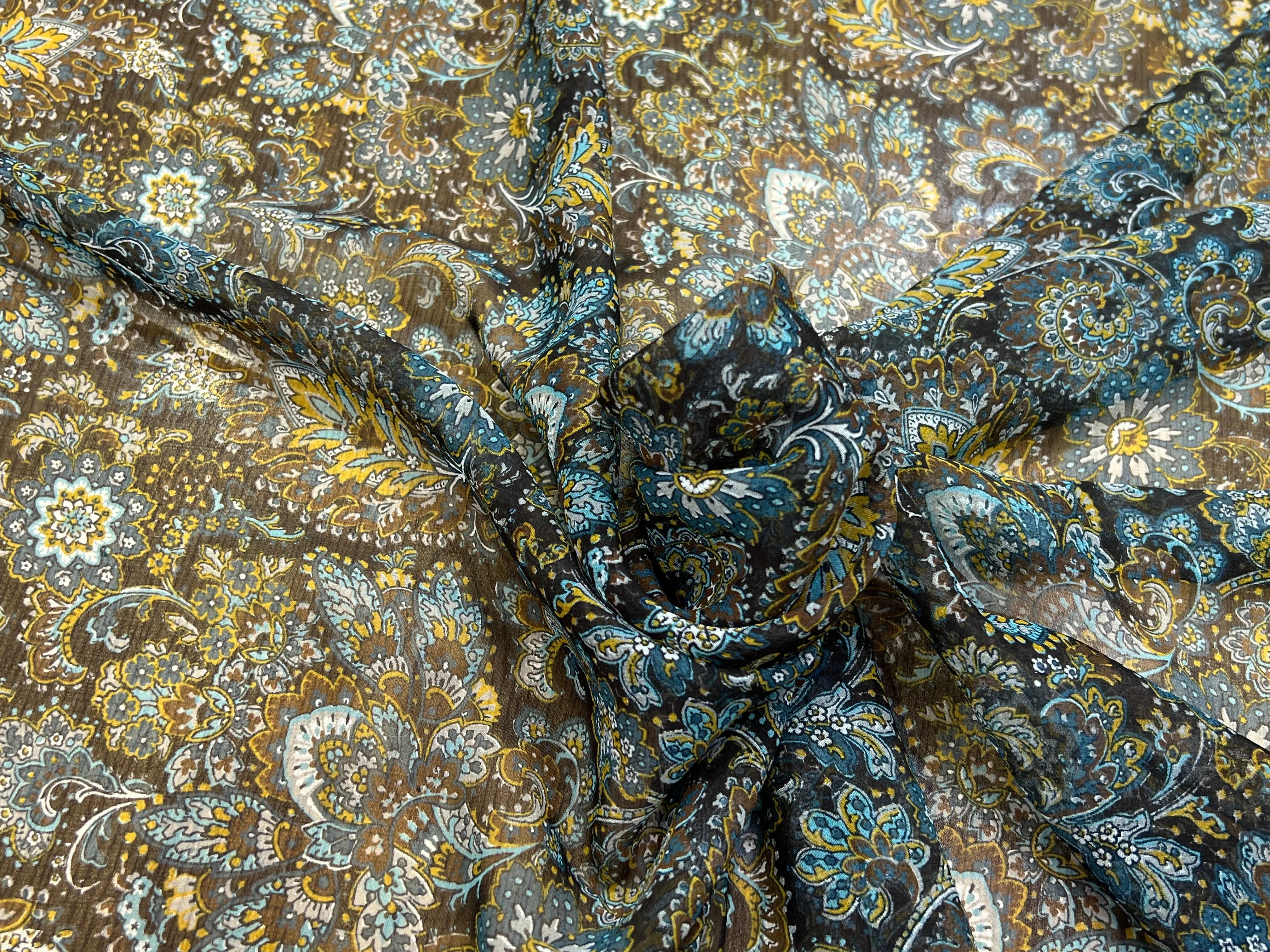 MOUSSELINE DE SOIE IMPRIMÉE FLORALES BLEUS - My Little Coupon