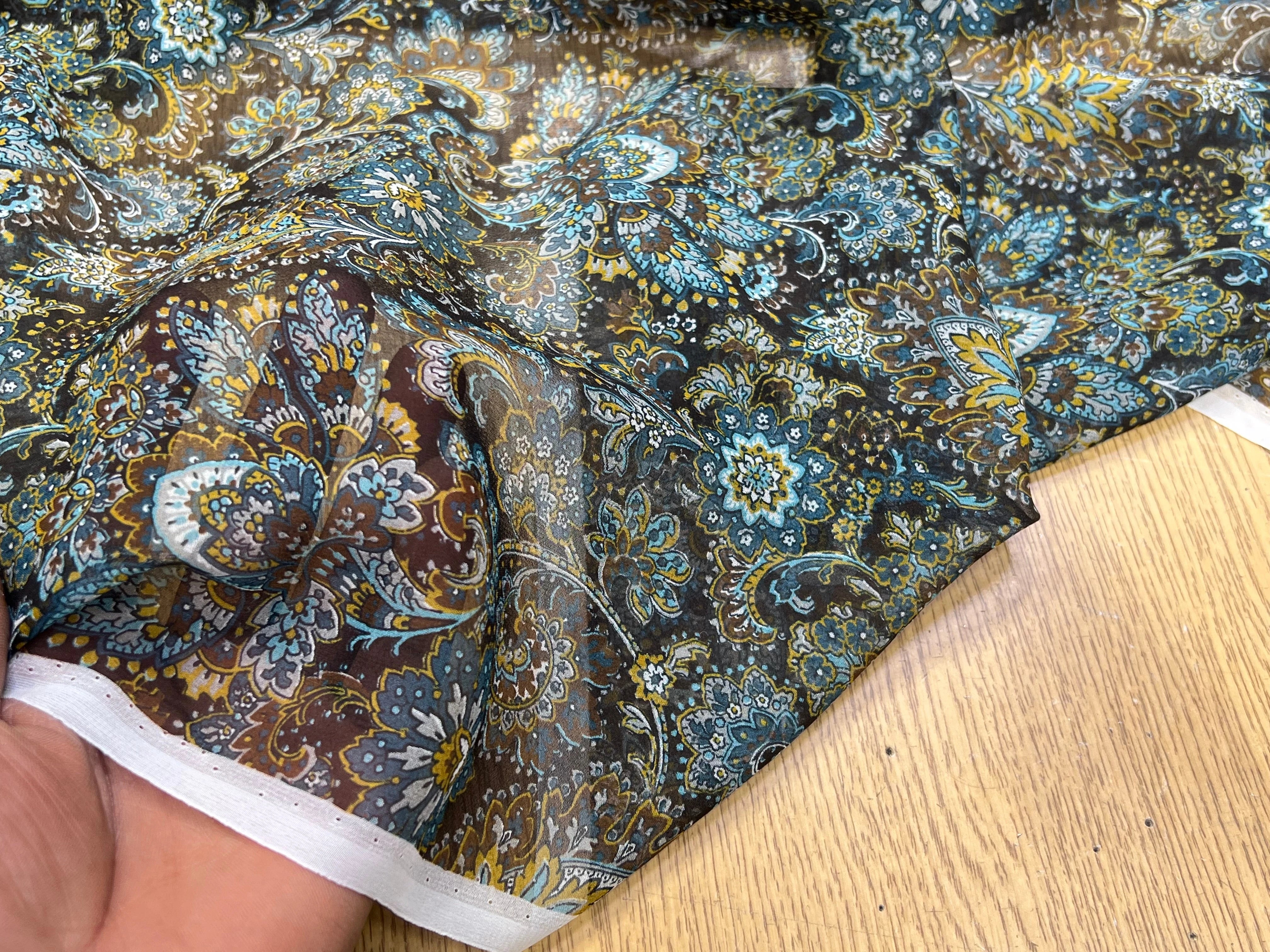 MOUSSELINE DE SOIE IMPRIMÉE FLORALES BLEUS - My Little Coupon