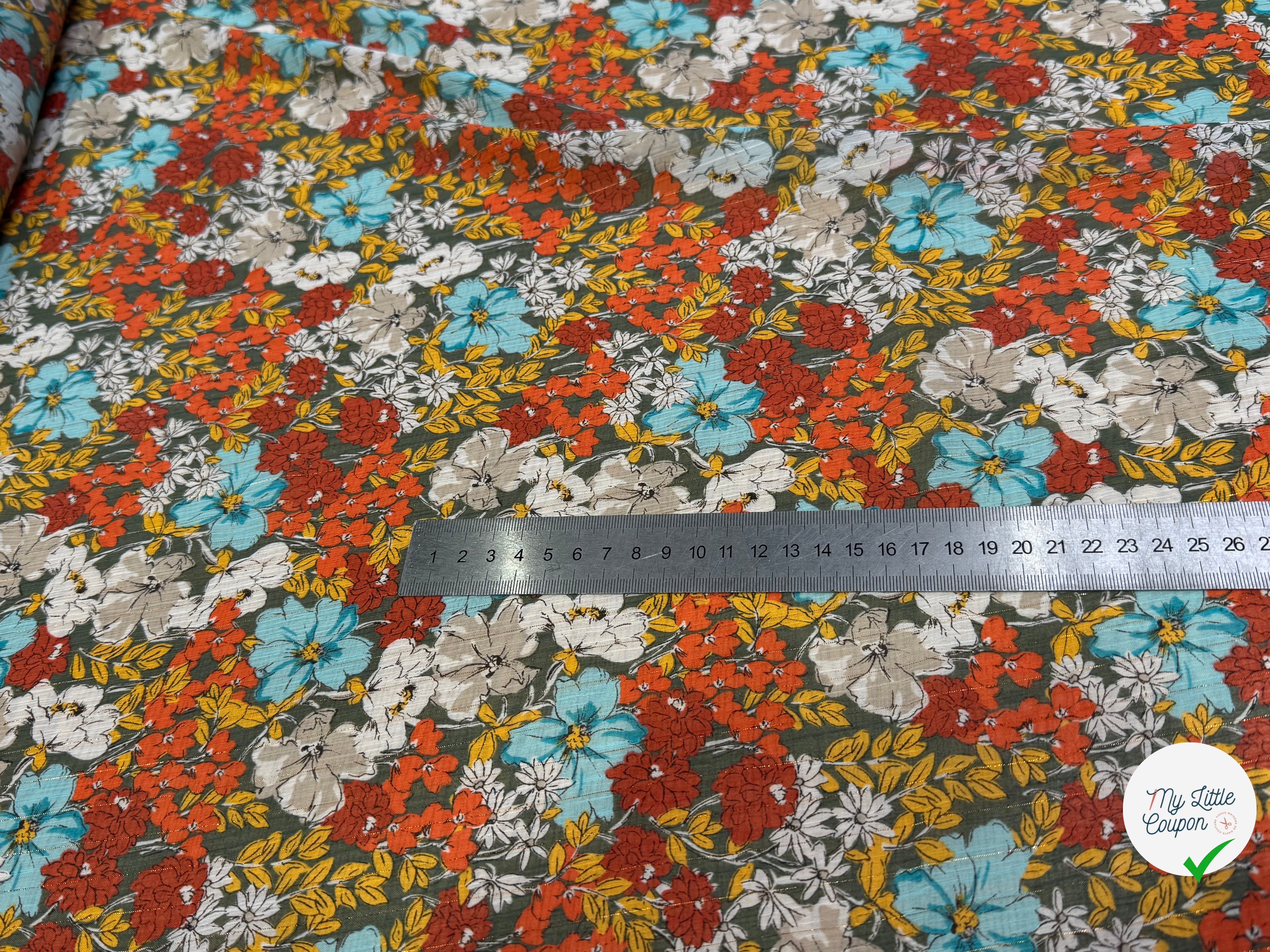 MOUSSELINE FIL MÉTAL IMPRIMÉ JOLIES FLEURS MULICOLORES CHIC - My Little Coupon