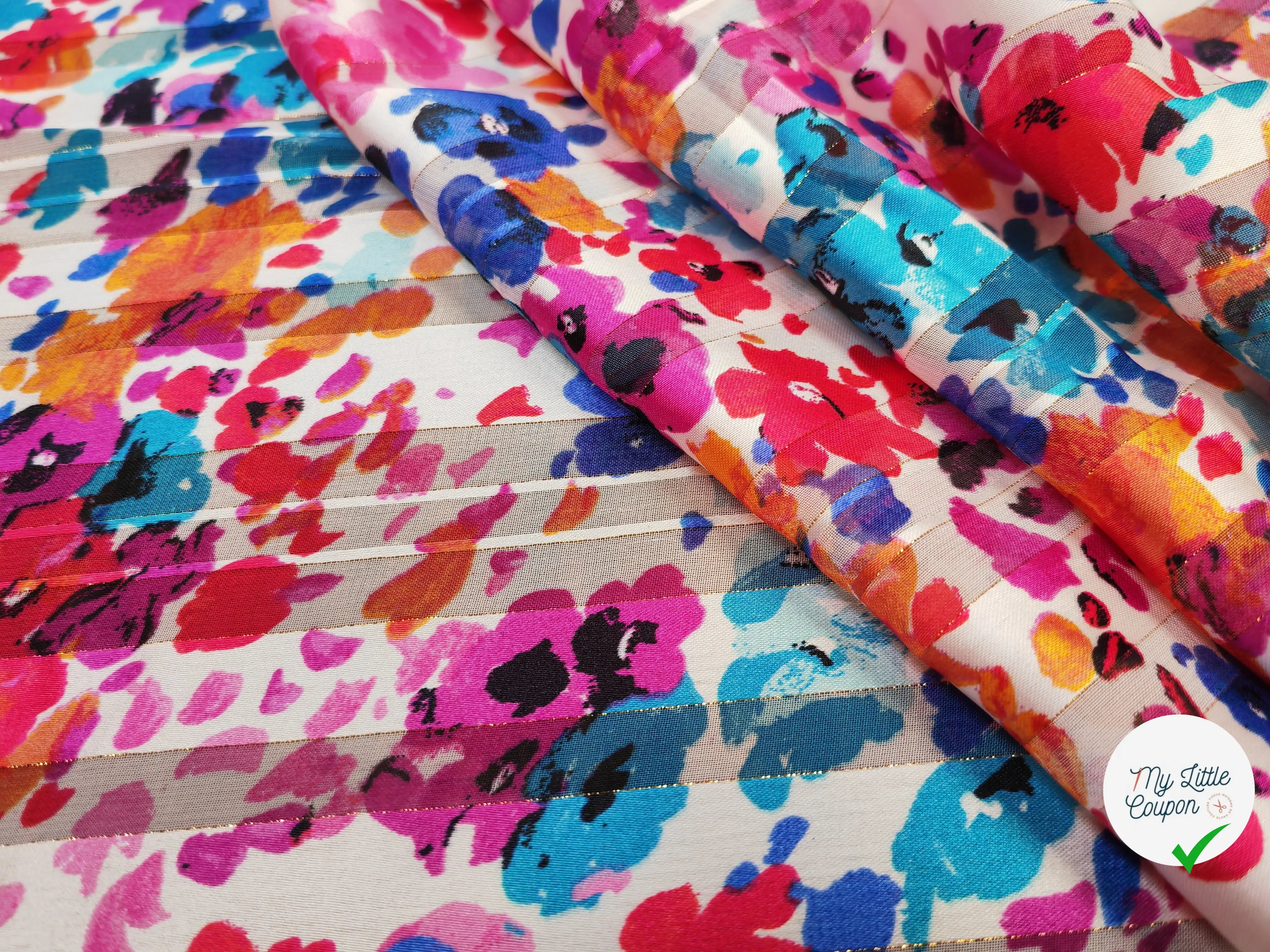 MOUSSELINE FLEURS AQUARELLE BLEUE & ROUGE - My Little Coupon