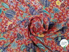 MOUSSELINE FLEURS ORIENTALES FOND ROUGE - My Little Coupon