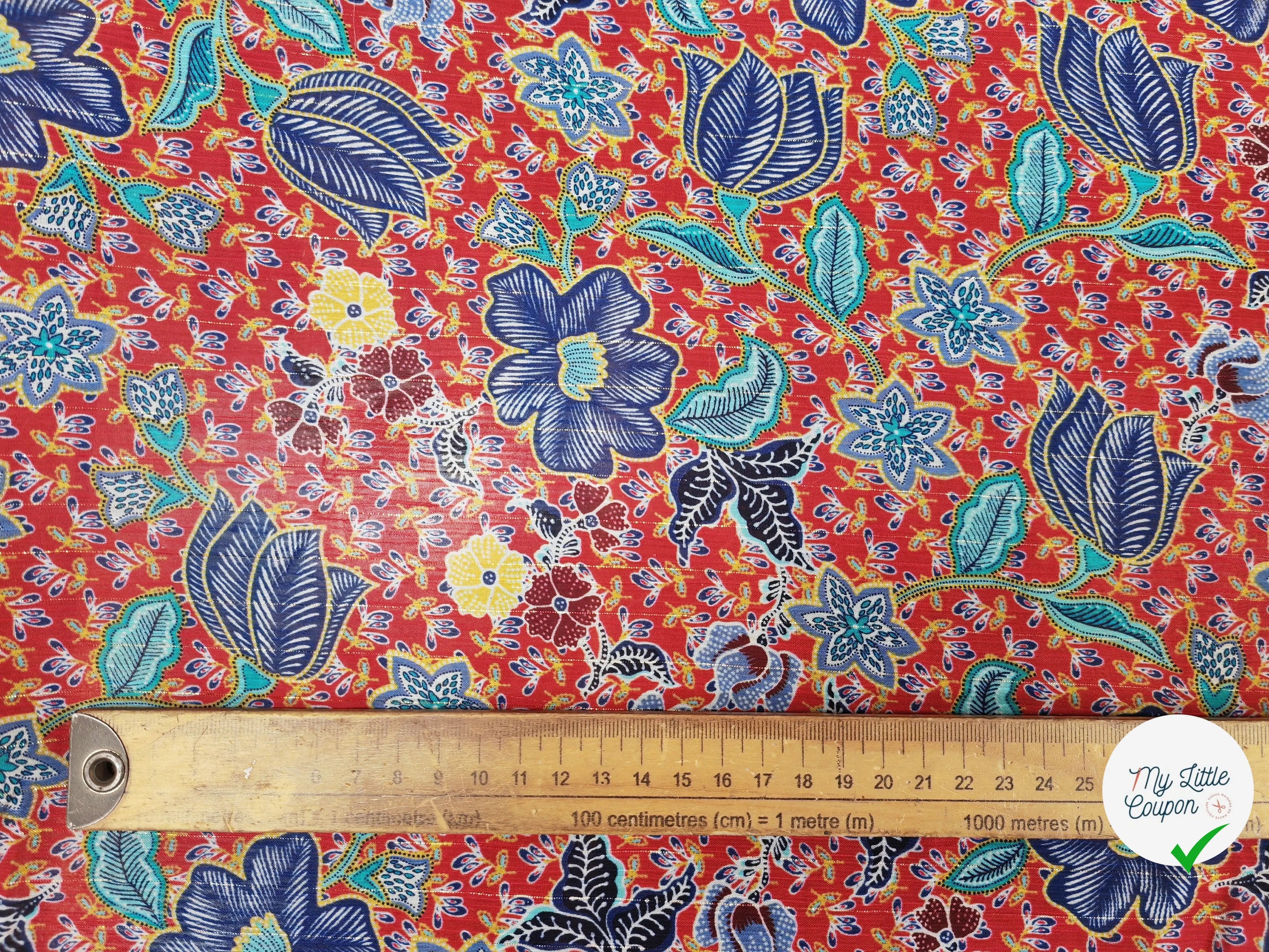 MOUSSELINE FLEURS ORIENTALES FOND ROUGE - My Little Coupon