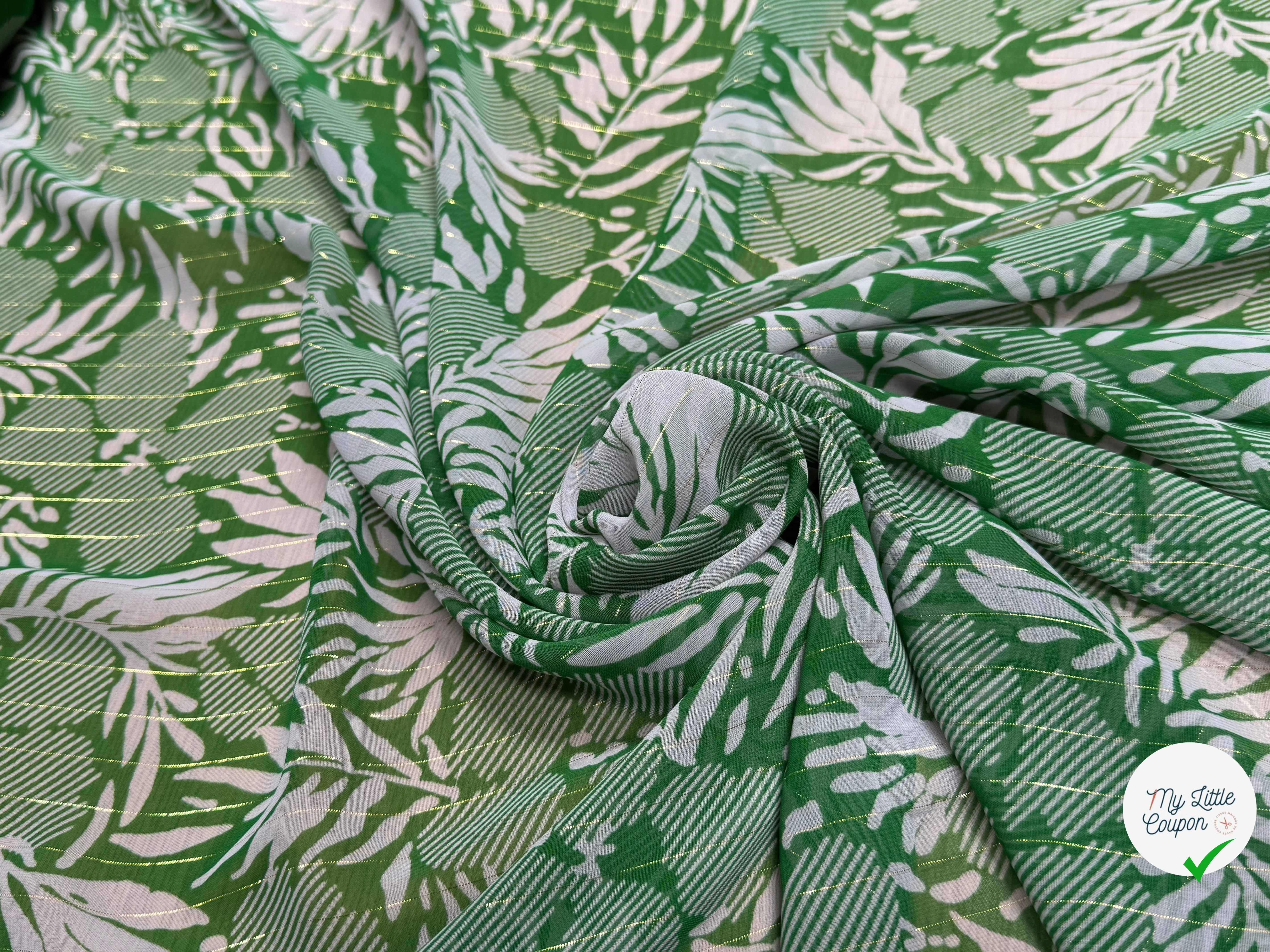MOUSSELINE FOND VERT IMPRIMÉE MOTIFS FLORAUX - My Little Coupon