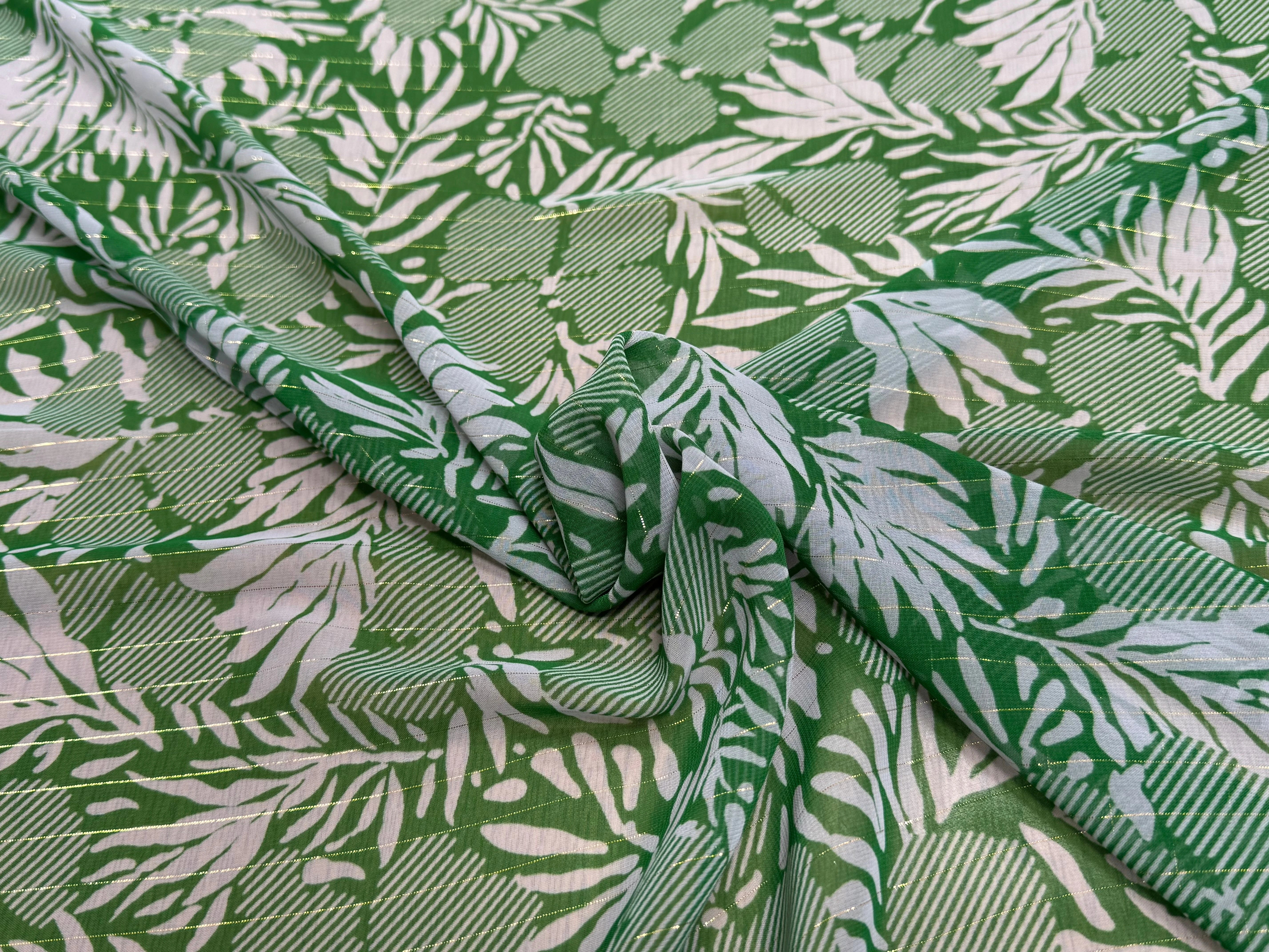 MOUSSELINE FOND VERT IMPRIMÉE MOTIFS FLORAUX - My Little Coupon