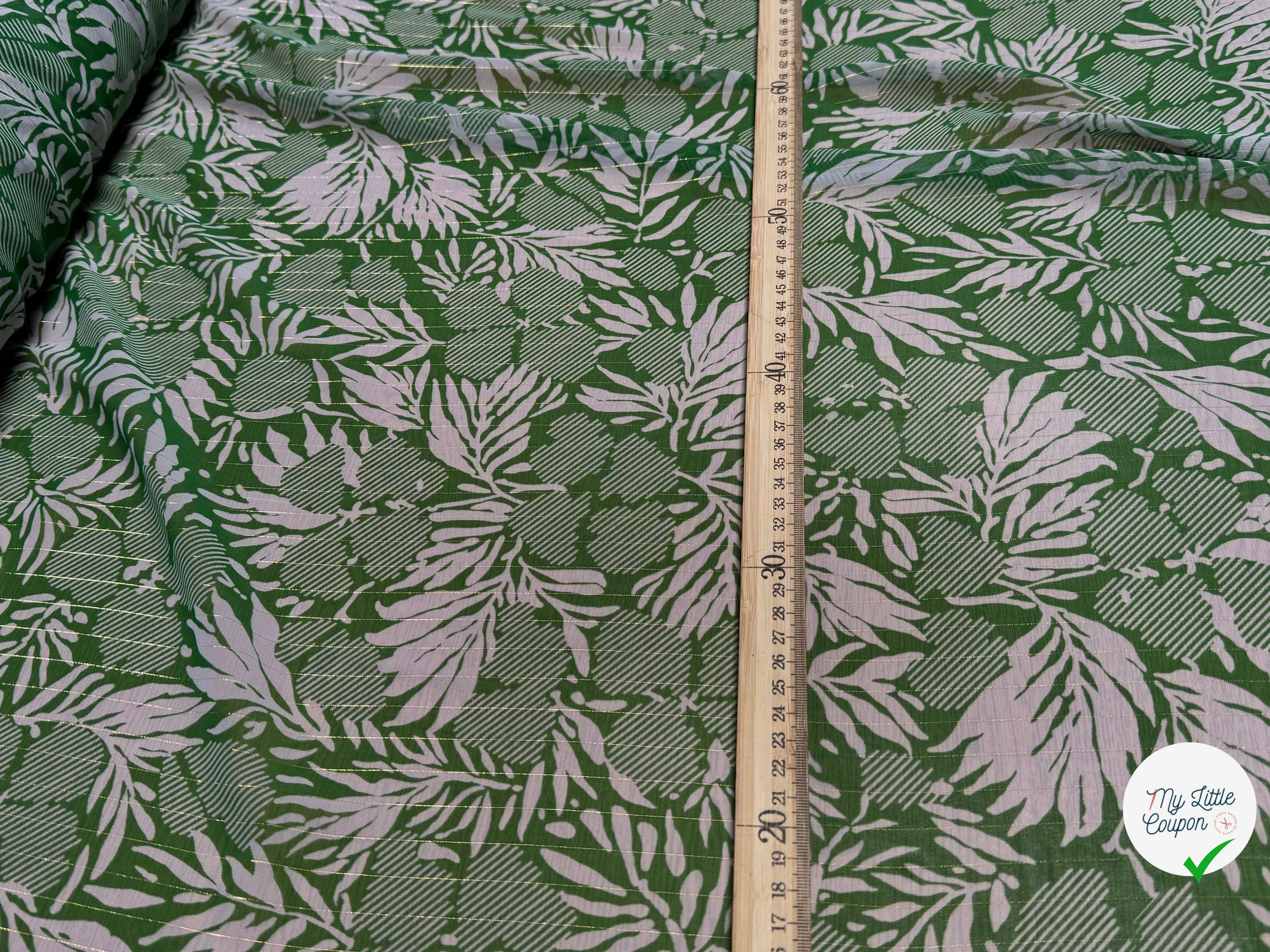 MOUSSELINE FOND VERT IMPRIMÉE MOTIFS FLORAUX - My Little Coupon