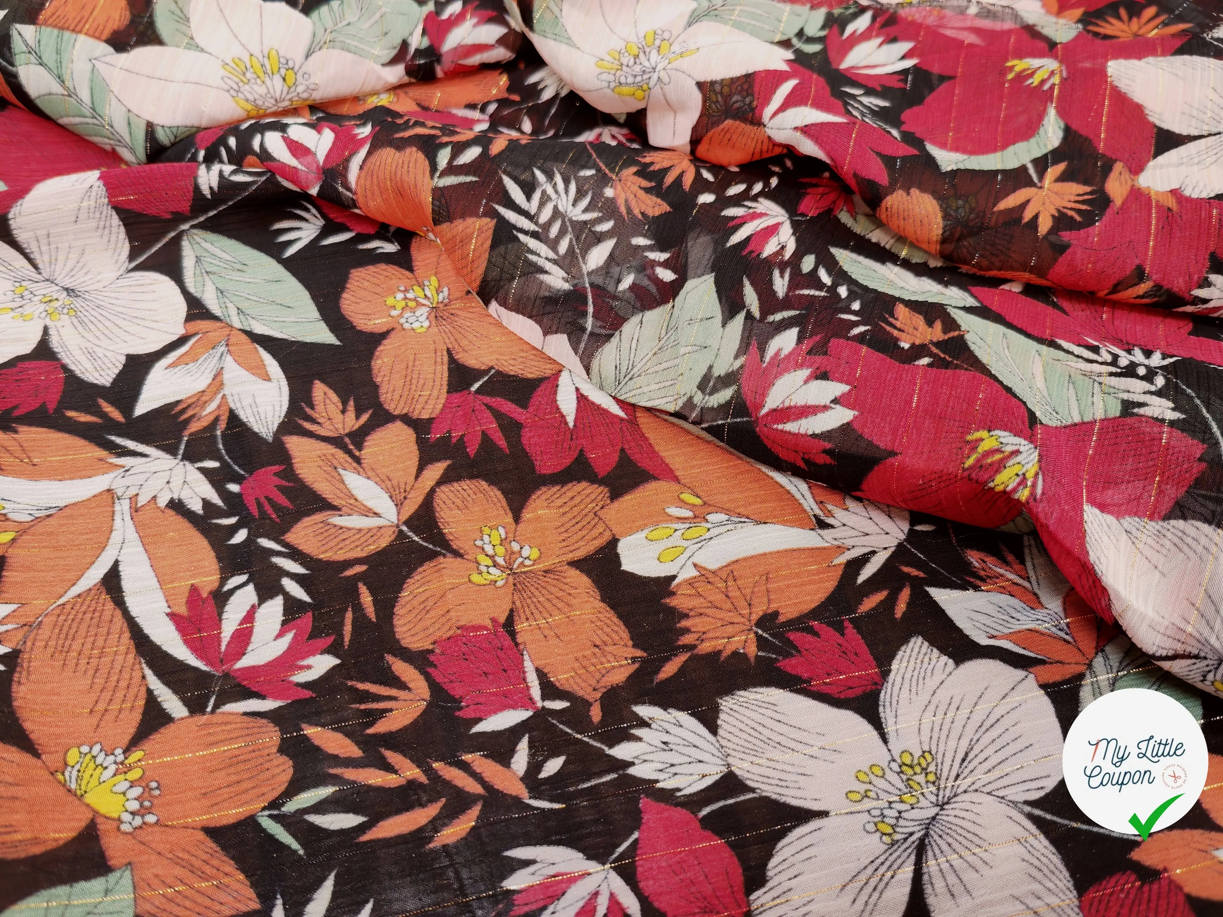 MOUSSELINE HIBISCUS BORDEAUX & ORANGE - My Little Coupon