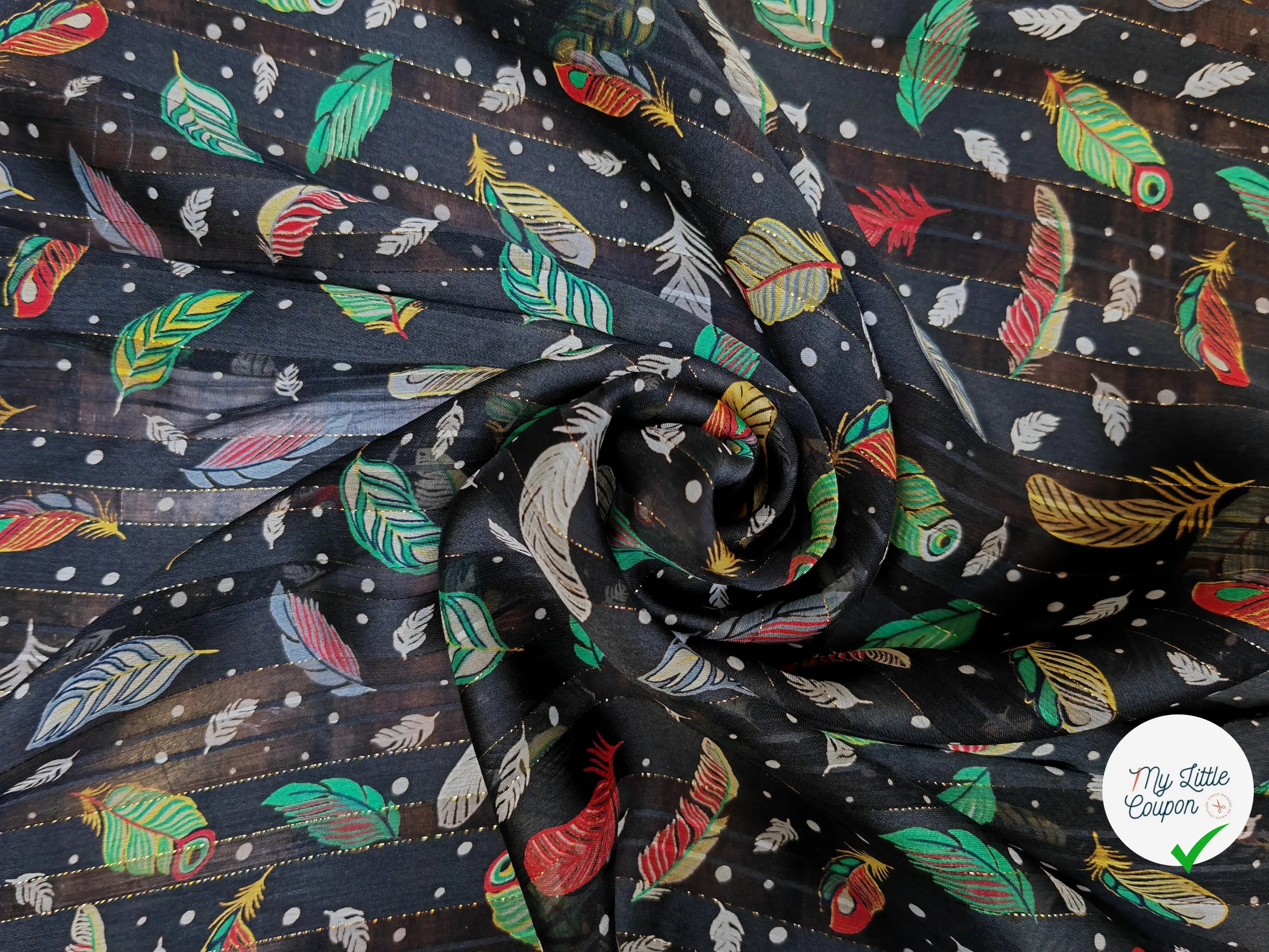 MOUSSELINE OSLOW PLUMES MULTICOLORE FOND NOIR - My Little Coupon