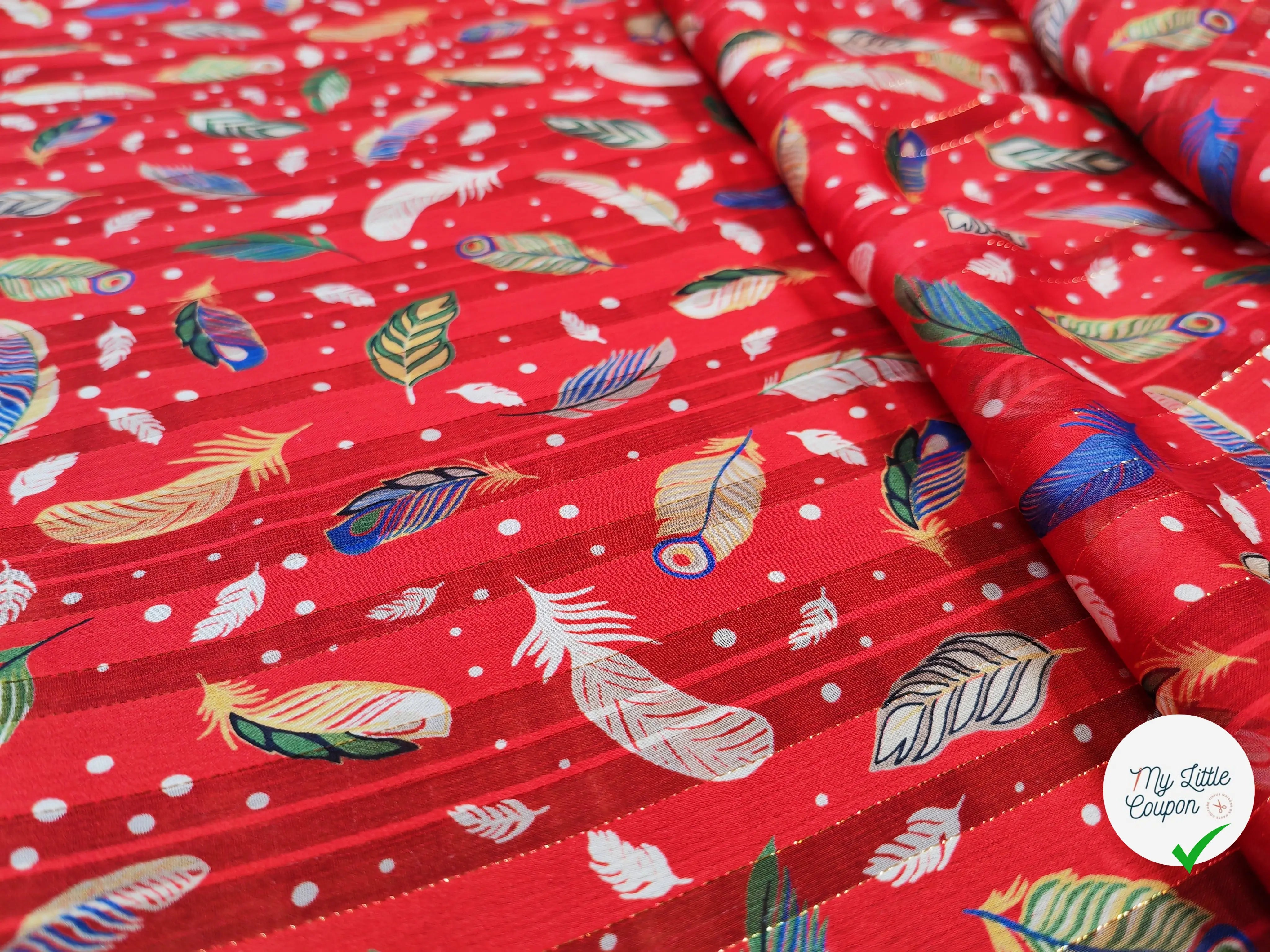 MOUSSELINE OSLOW PLUMES MULTICOLORE FOND ROUGE - My Little Coupon