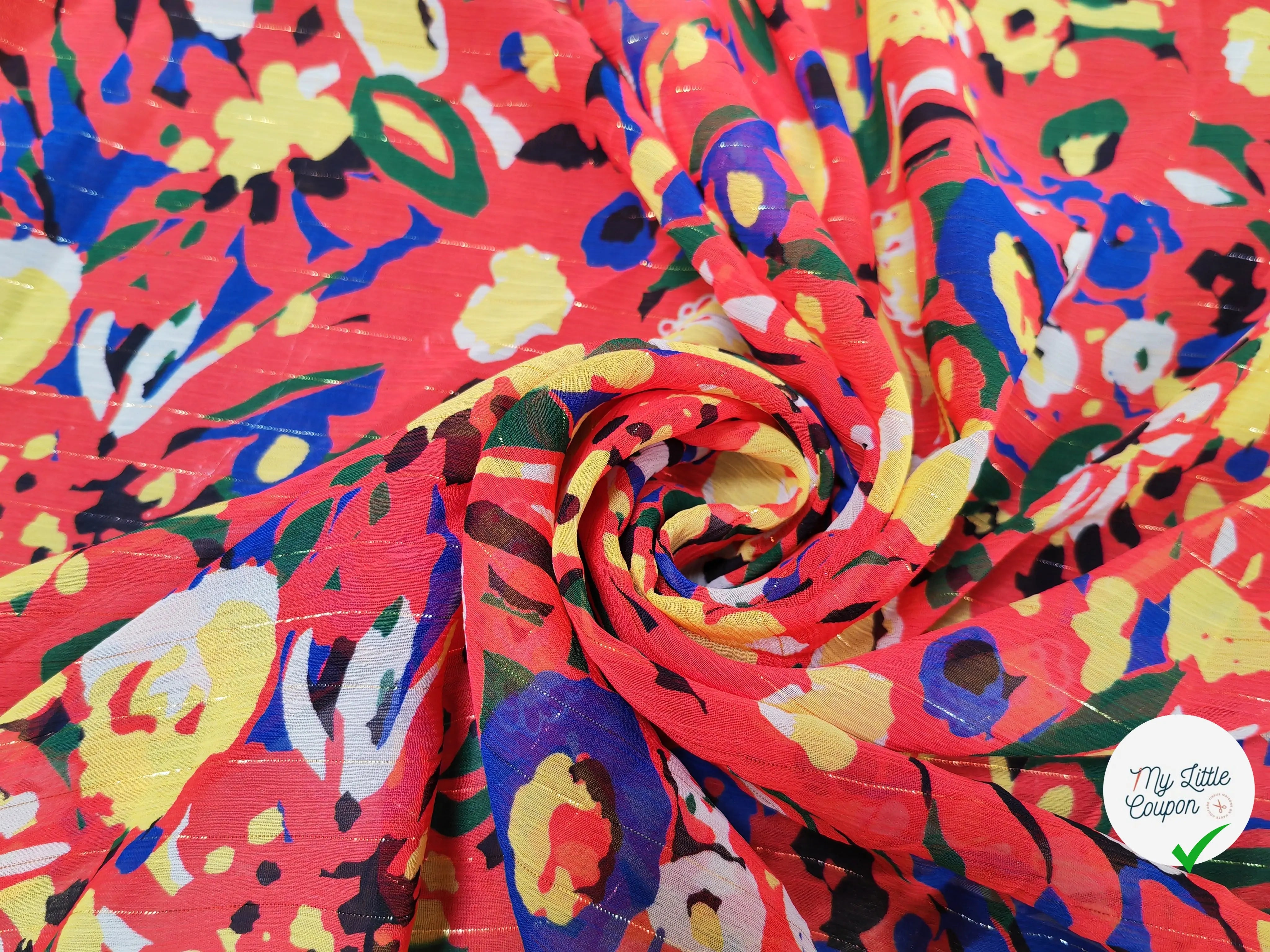 MOUSSELINE TÂCHE DE FLEURS FOND ROUGE - My Little Coupon