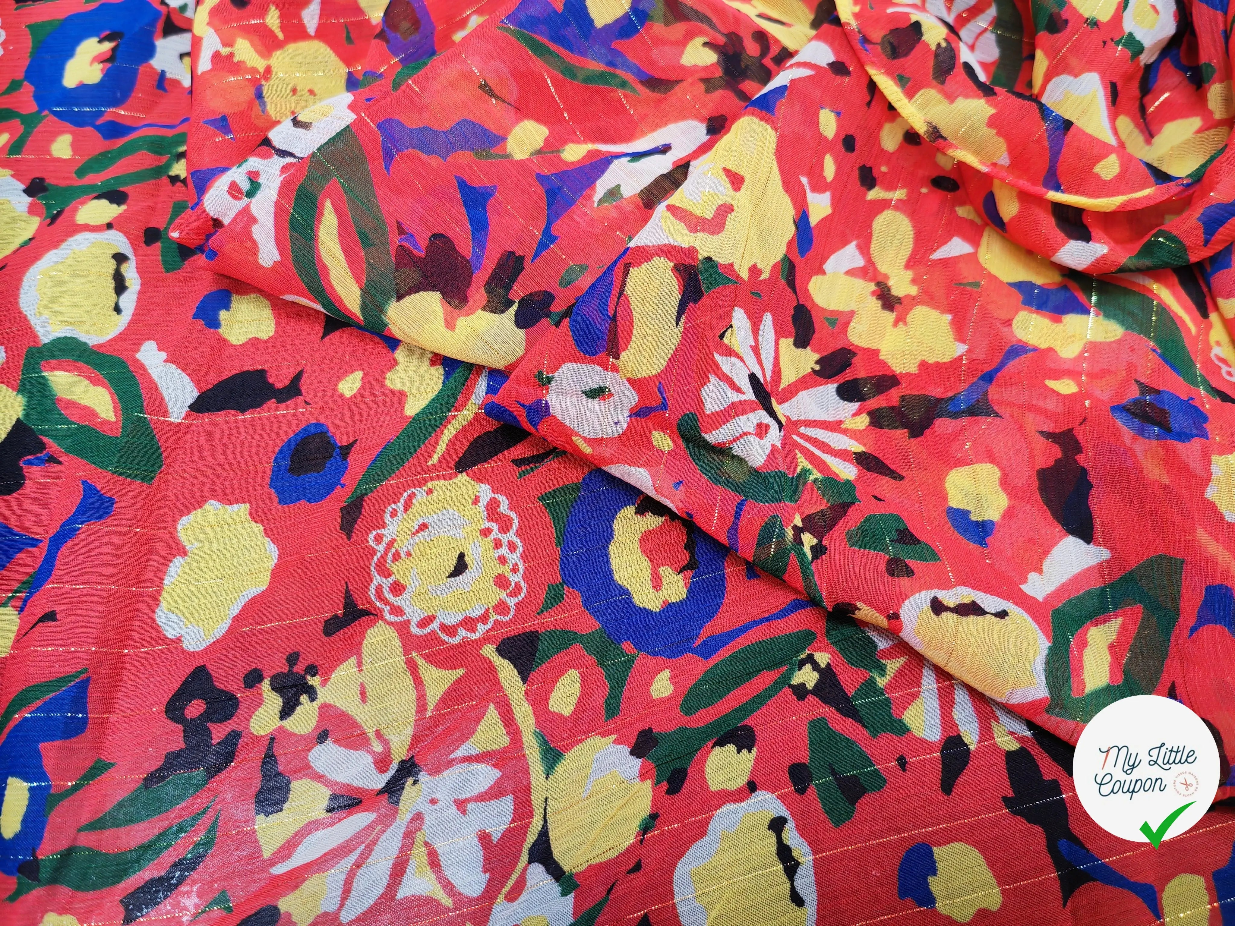 MOUSSELINE TÂCHE DE FLEURS FOND ROUGE - My Little Coupon
