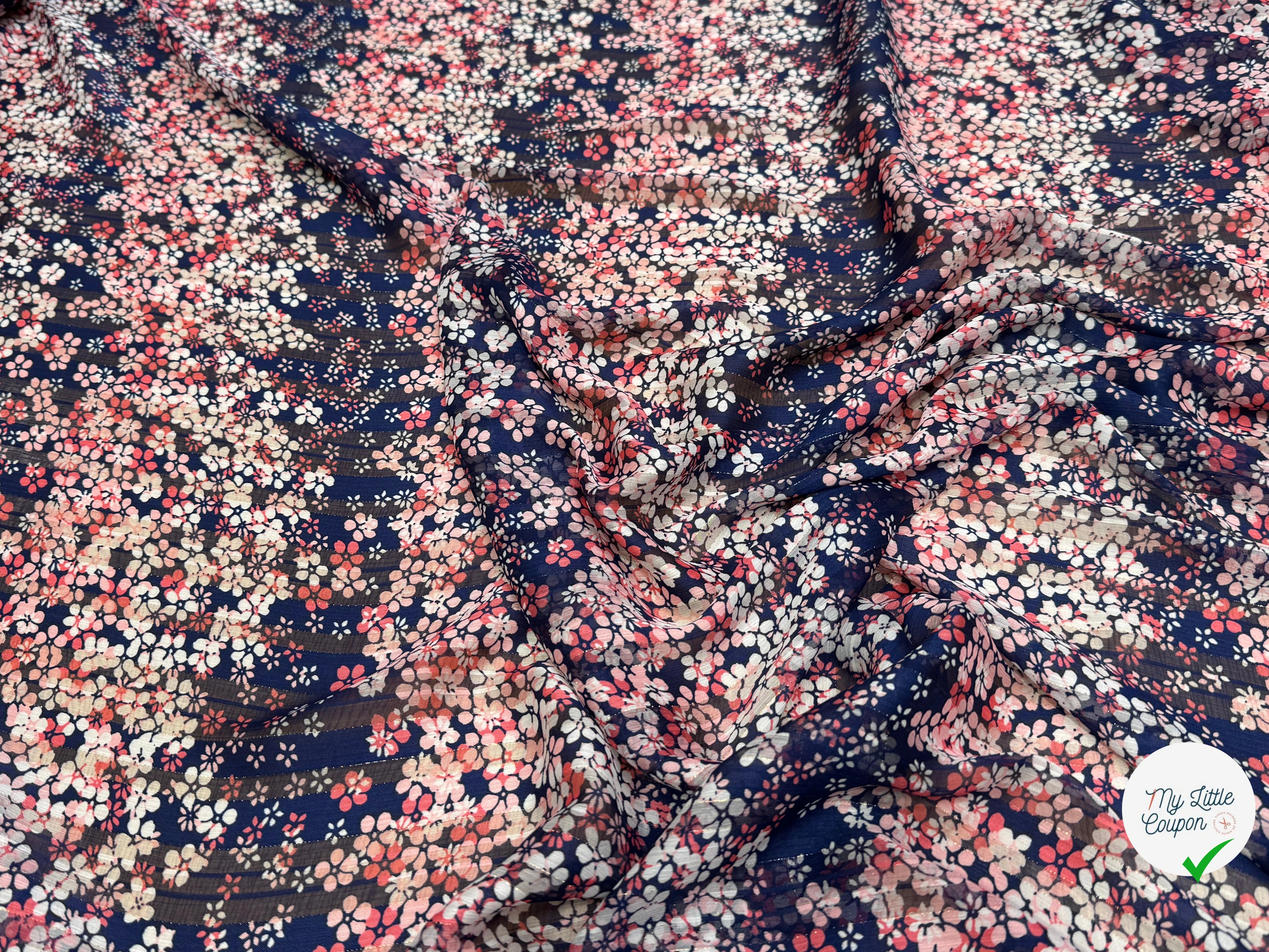 MOUSSELINE YORYU FOND MARINE MAGNIFIQUES MOTIFS FLORAUX - My Little Coupon