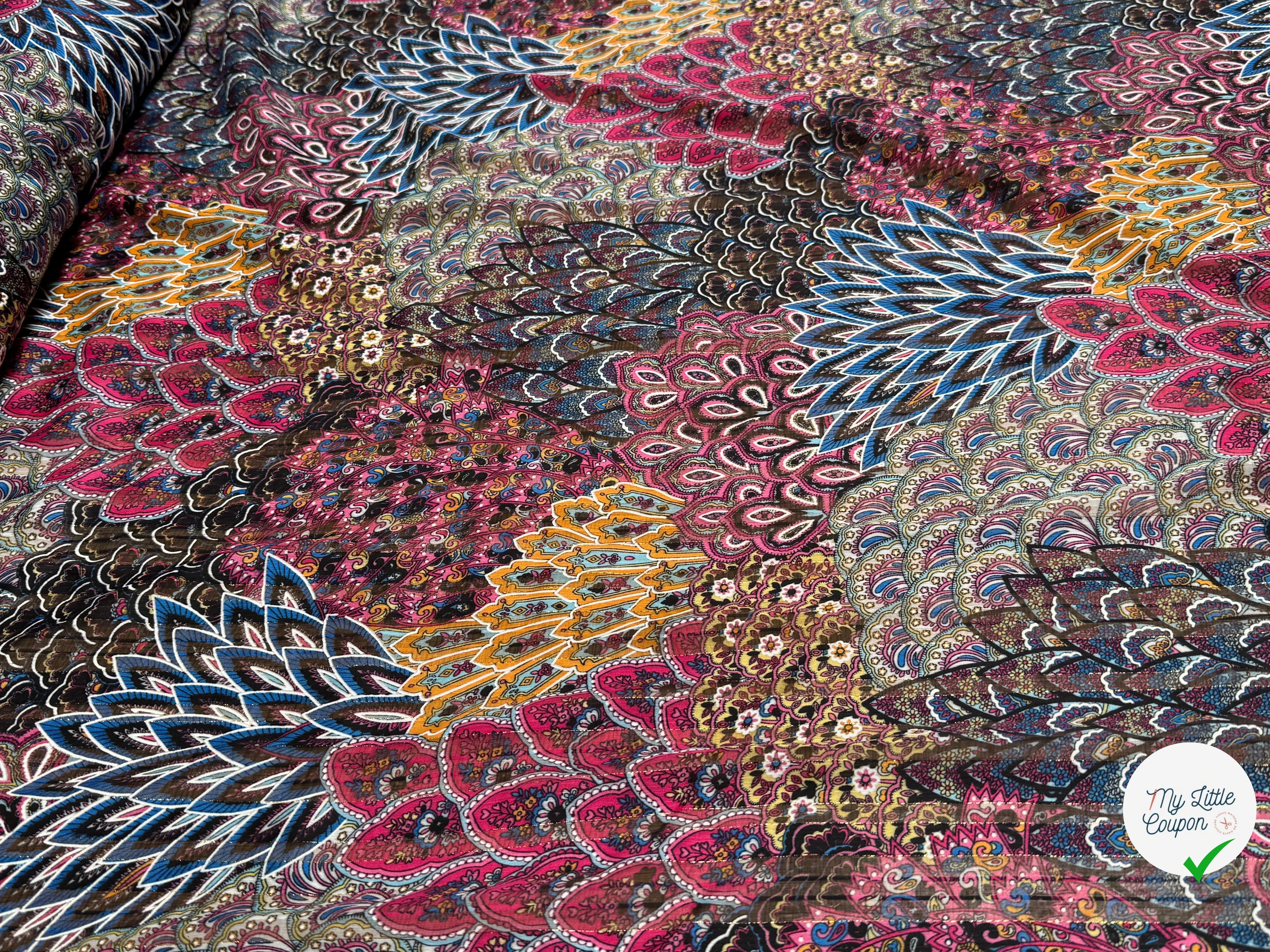 MOUSSELINE YORYU SATIN STRIPE PRINT FUSHIA BLUE&ORANGE - My Little Coupon