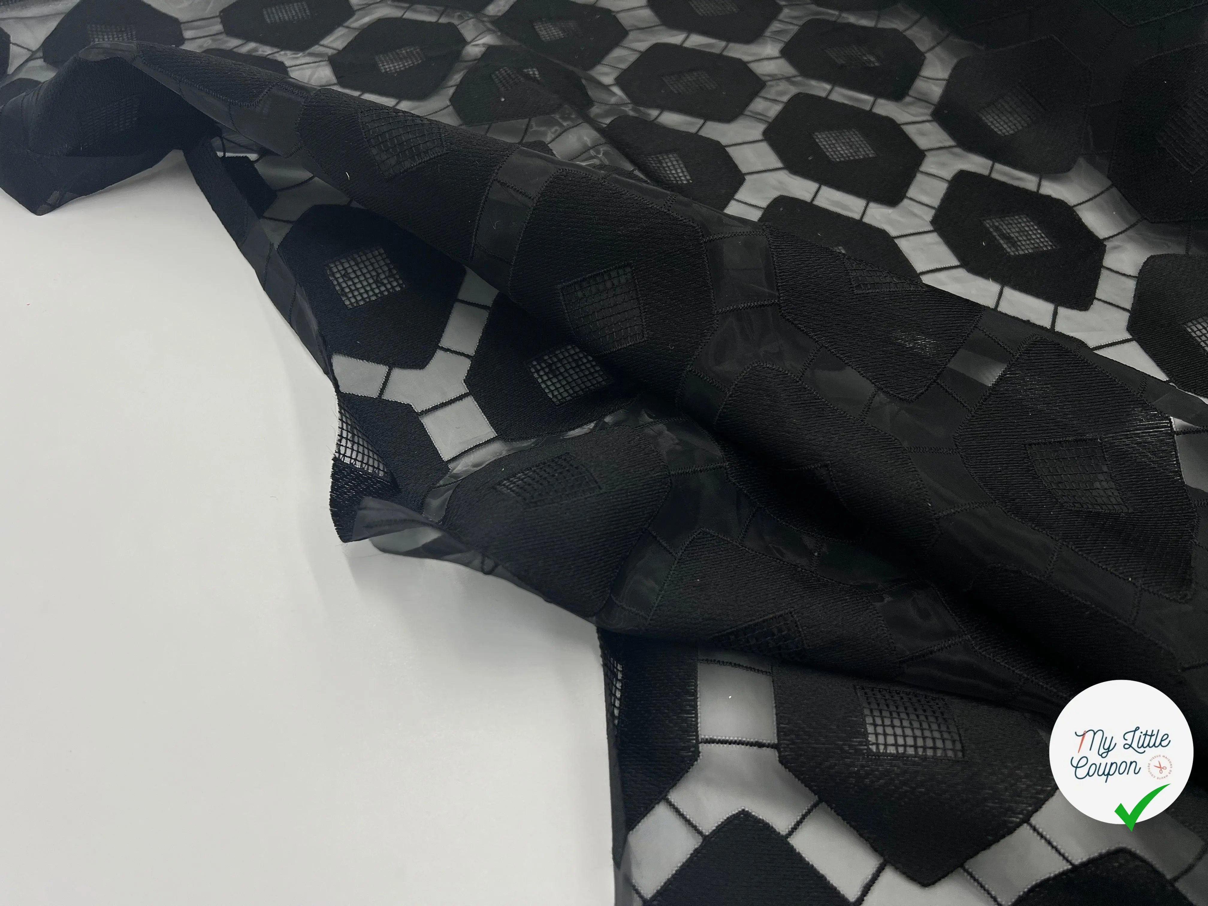 ORGANZA BRODÉ RUCHES CÉLESTE NOIR - My Little Coupon - tissu - coudre
