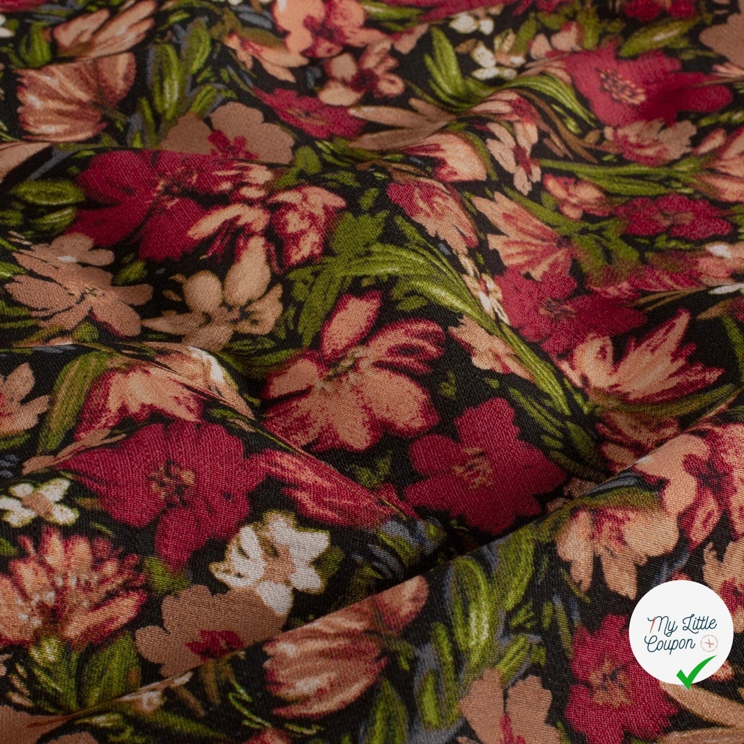 Ottoman de viscose fleurs bordeaux