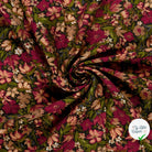 Ottoman de viscose fleurs bordeaux