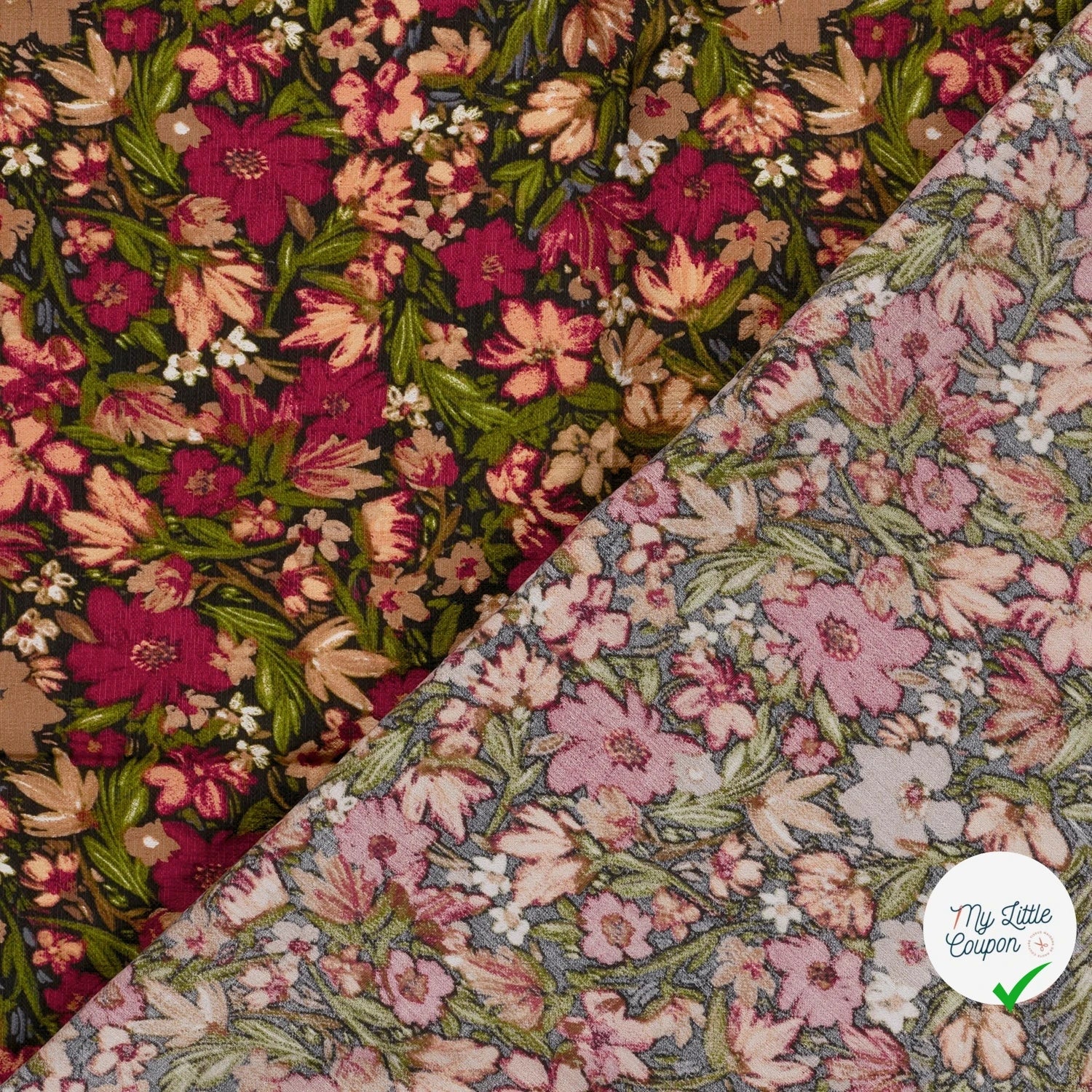 Ottoman de viscose fleurs bordeaux