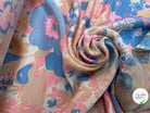 OTTOMAN LAINE VISCOSE FOND BEIGE MOTIF FLEURS ROSE BLEU 95CM - My Little Coupon