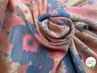 OTTOMAN LAINE VISCOSE FOND BEIGE MOTIF FLEURS ROSE BLEU 95CM - My Little Coupon