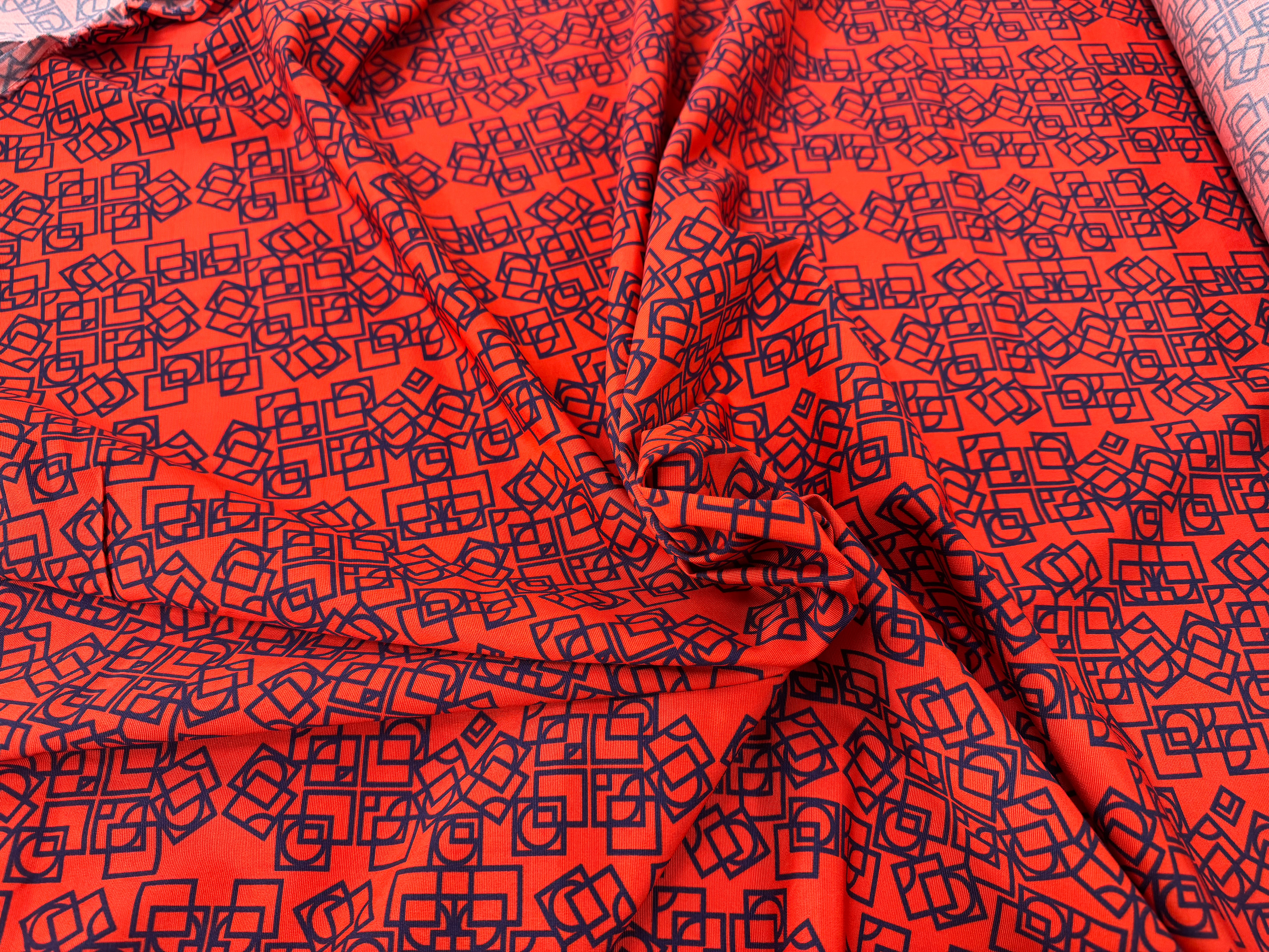OTTOMAN STRETCH VISCOSE COTON IMRIMÉ GÉOMÉTRIQUE ORANGE - My Little Coupon