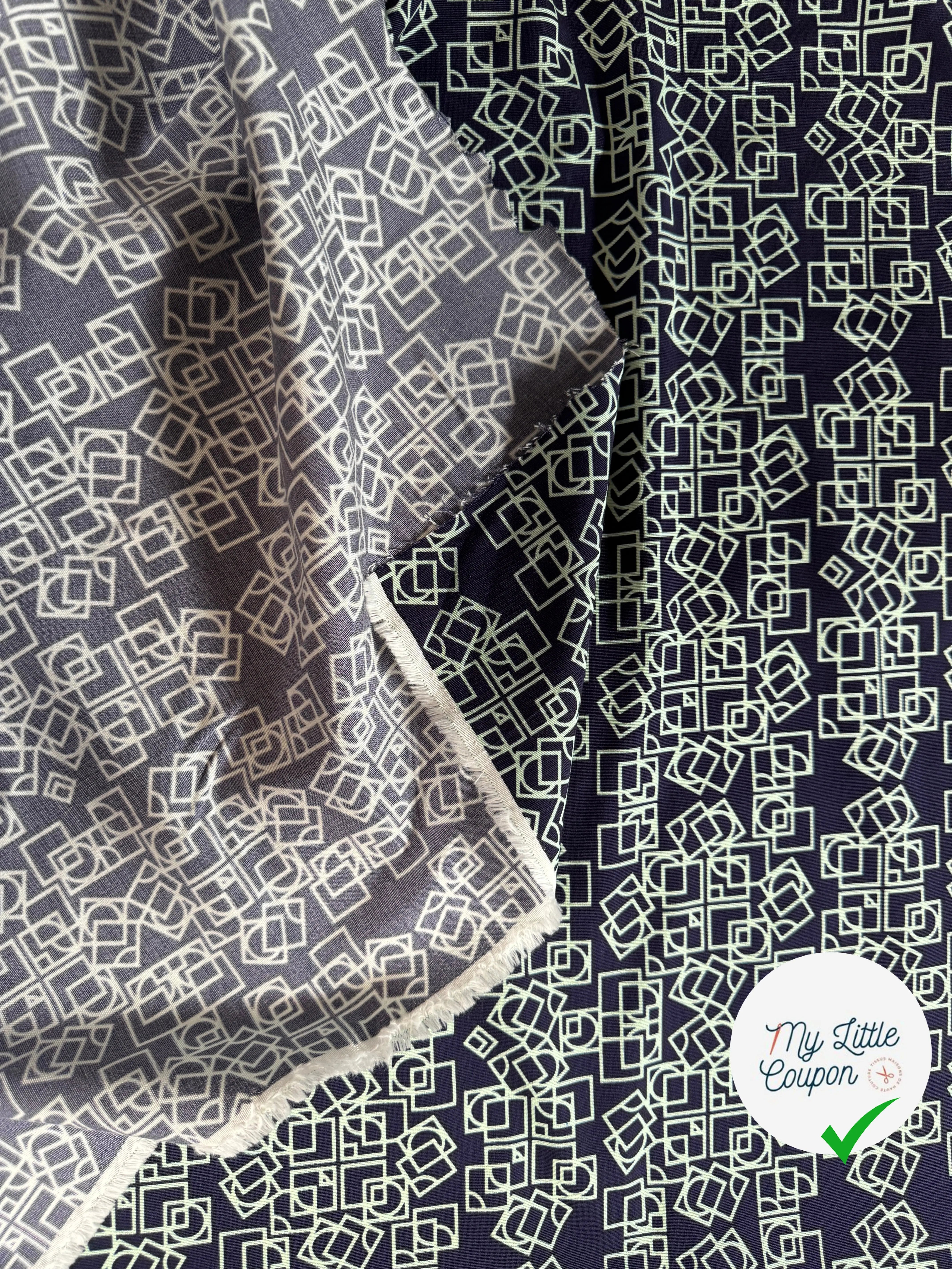 OTTOMAN VISCOSE COTON GÉOMETRIE VERT SUR BLEU - My Little Coupon
