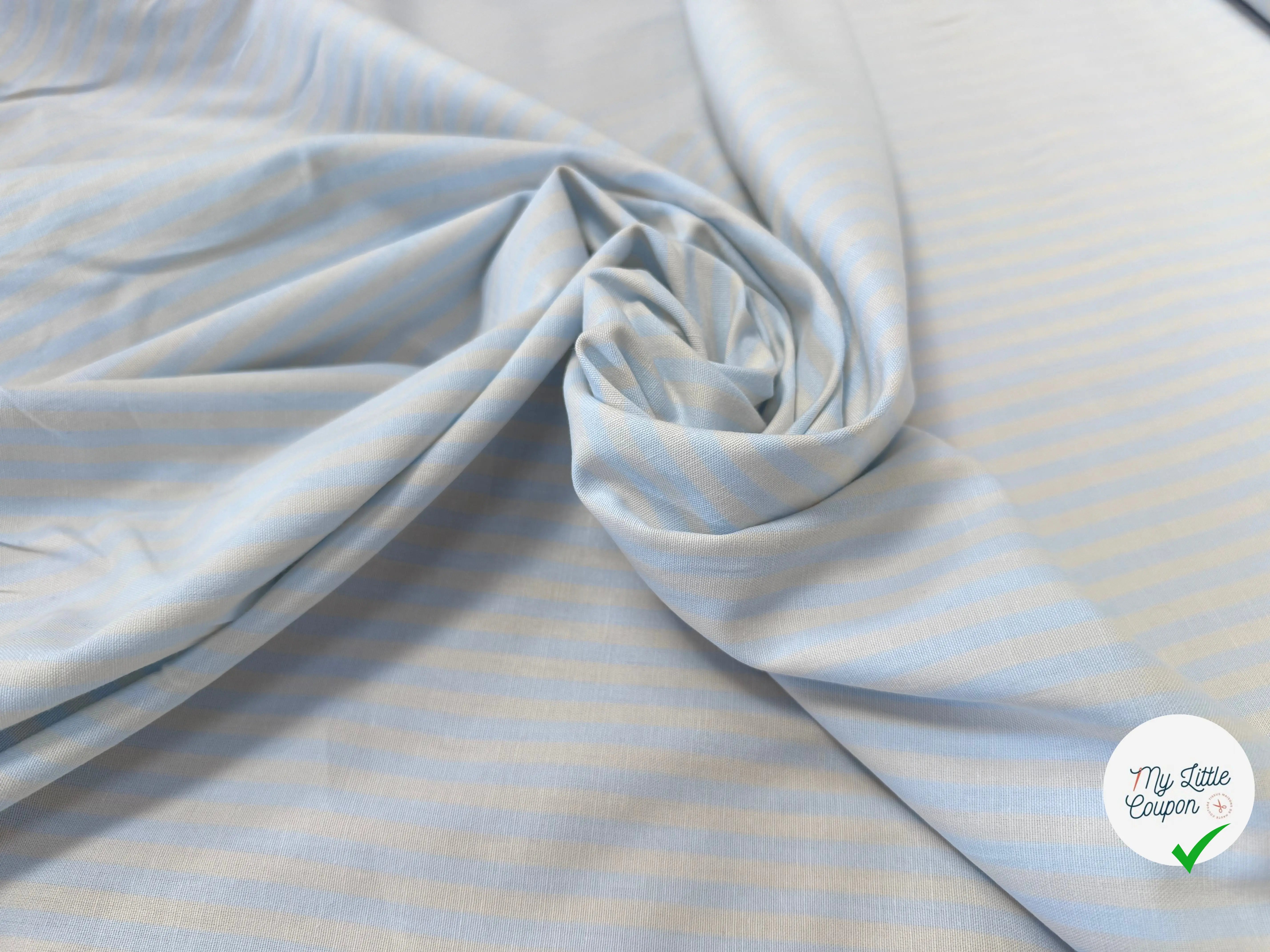OXFORD COTON BLEU CIEL À RAYURES JAUNE PASTEL - My Little Coupon