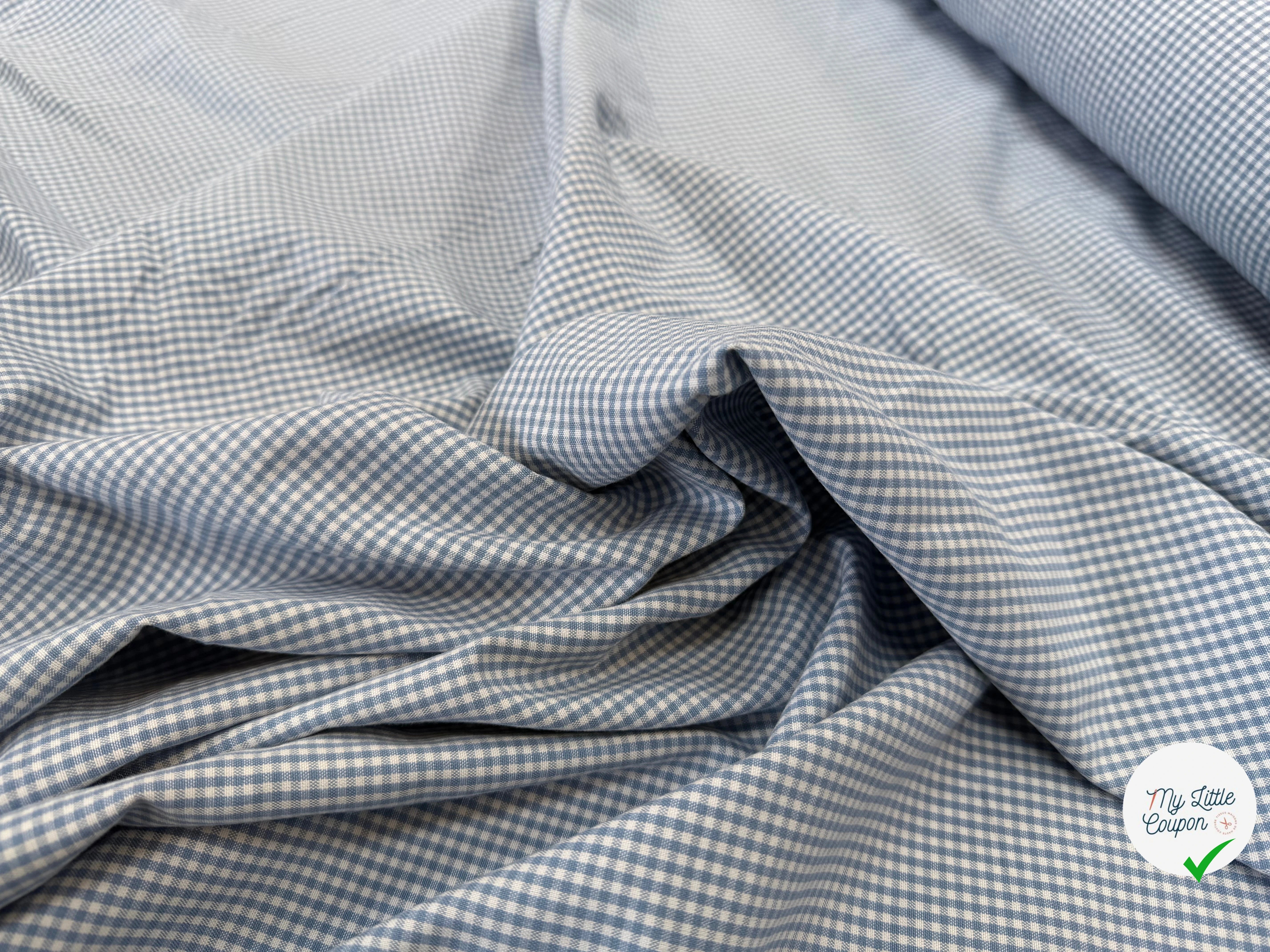OXFORD DE COTON PETIT VICHY BLEU BÉBÉ - My Little Coupon